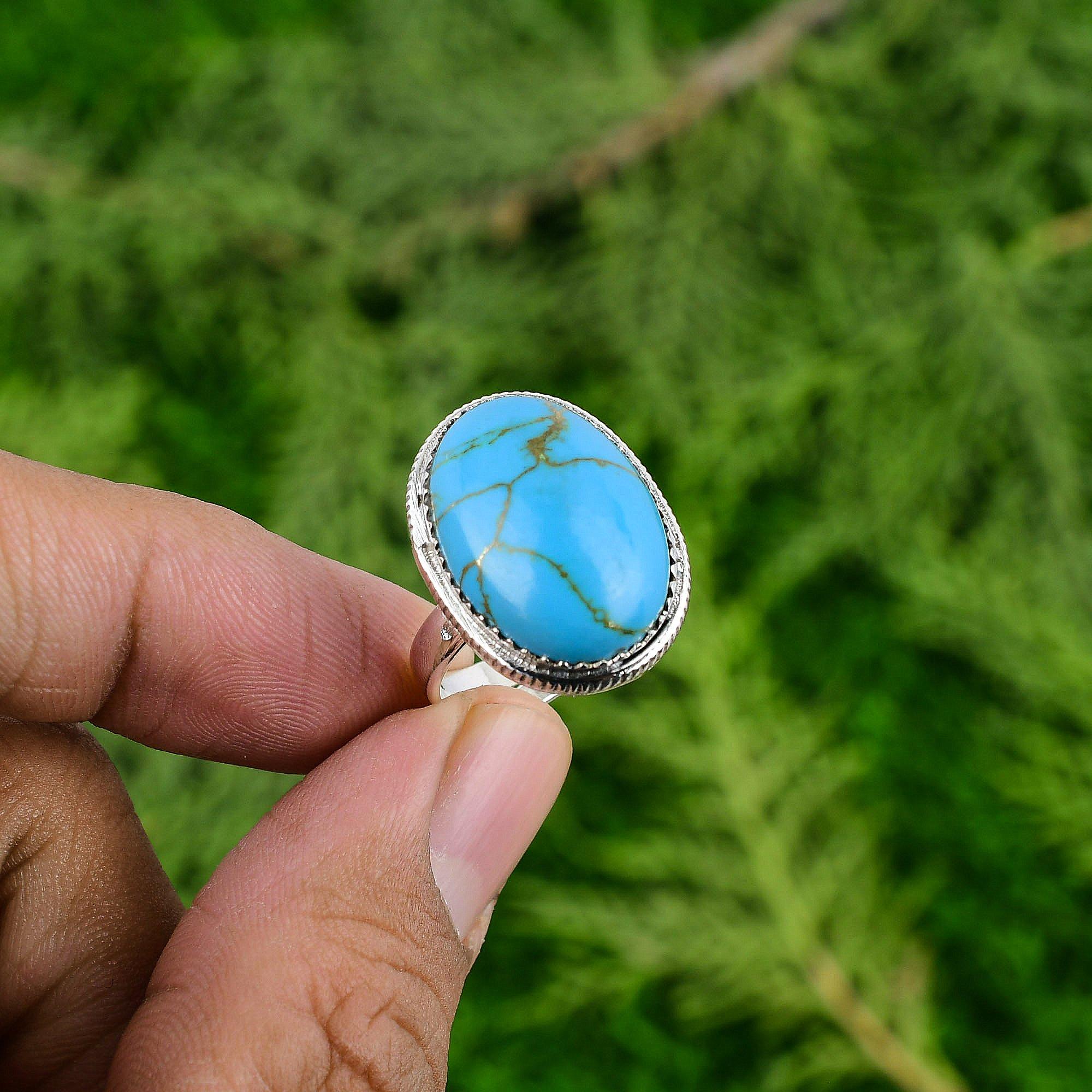 Mothers day Deal Sterling Silver Copper Arizona Turquoise Stone Promise New Ring