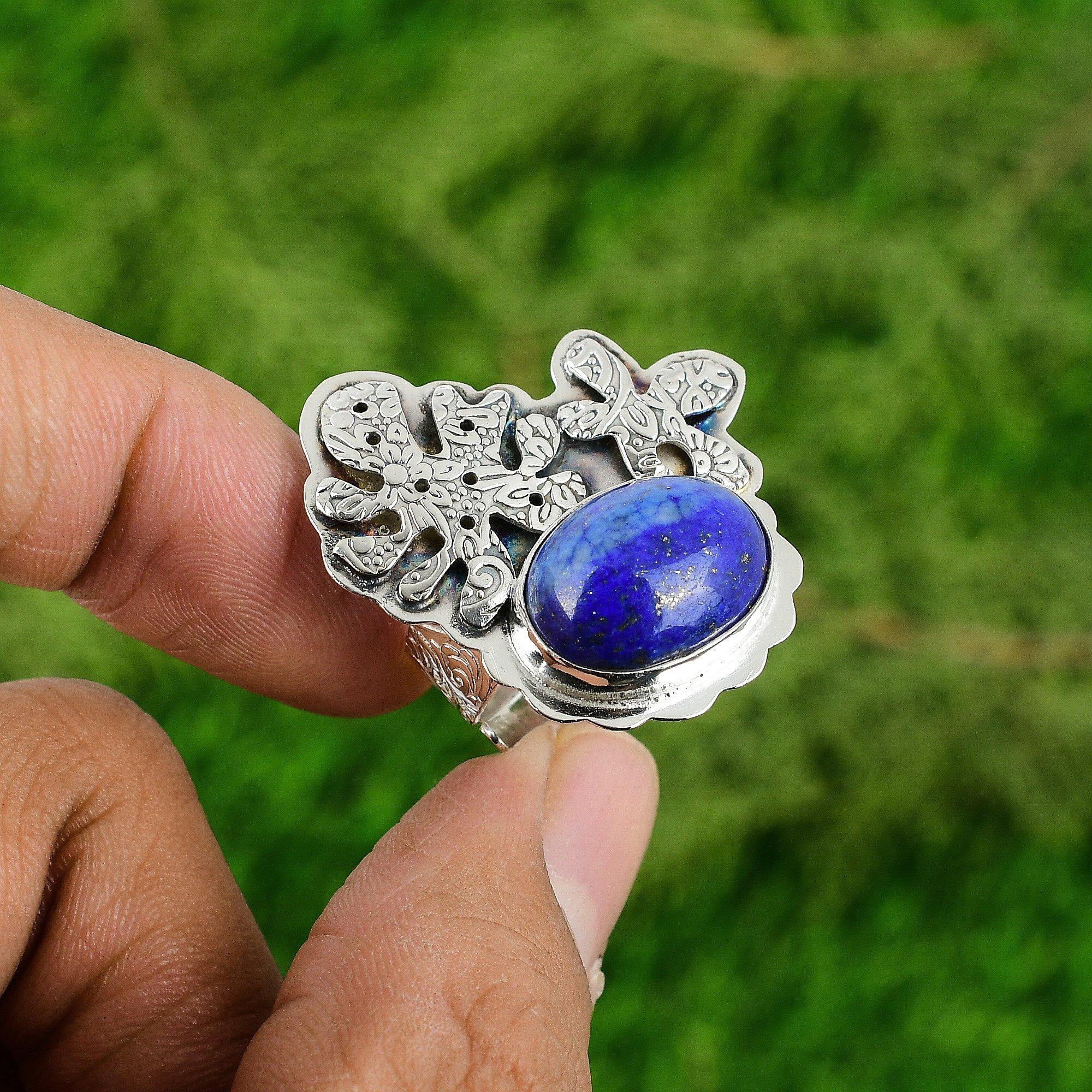 Womens day Deal Lapis Lazuli Gemstone 925 Sterling Silver Stackable Ring Jewelry