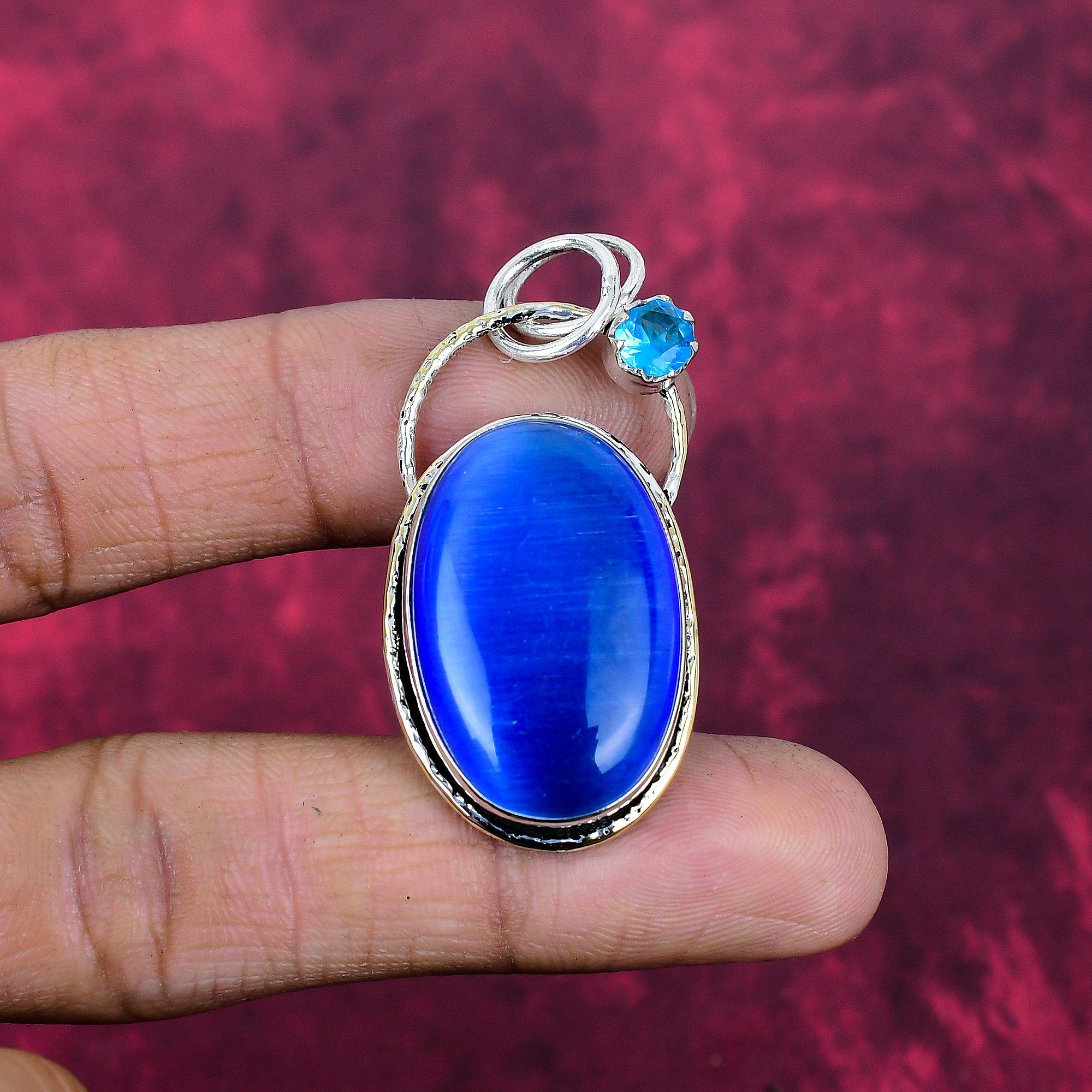 Blue Monalisa & Blue Topaz Jewelry, 925 Solid Sterling Silver Pendant Handmade Gemstone Jewelry, Gifts For Wife Brand New Pendant