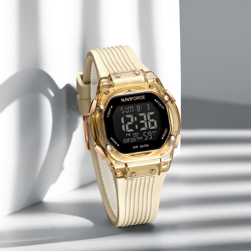 NAVIFORCE Digital Women Watch Alarm Calendar Date LCD Display Sports Chronograph Silicone Strap Waterproof Ladies Girl Watch Gift NF6114