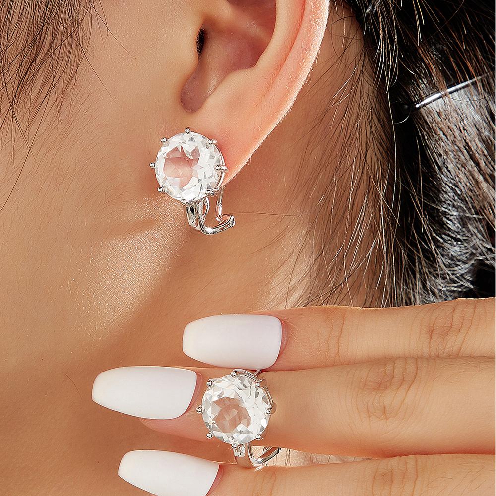 Simple Fashion Round Design Natural White Quartz Earrings New Women 925 Sterling Silver Fine Jewelry Daily Wear Gift