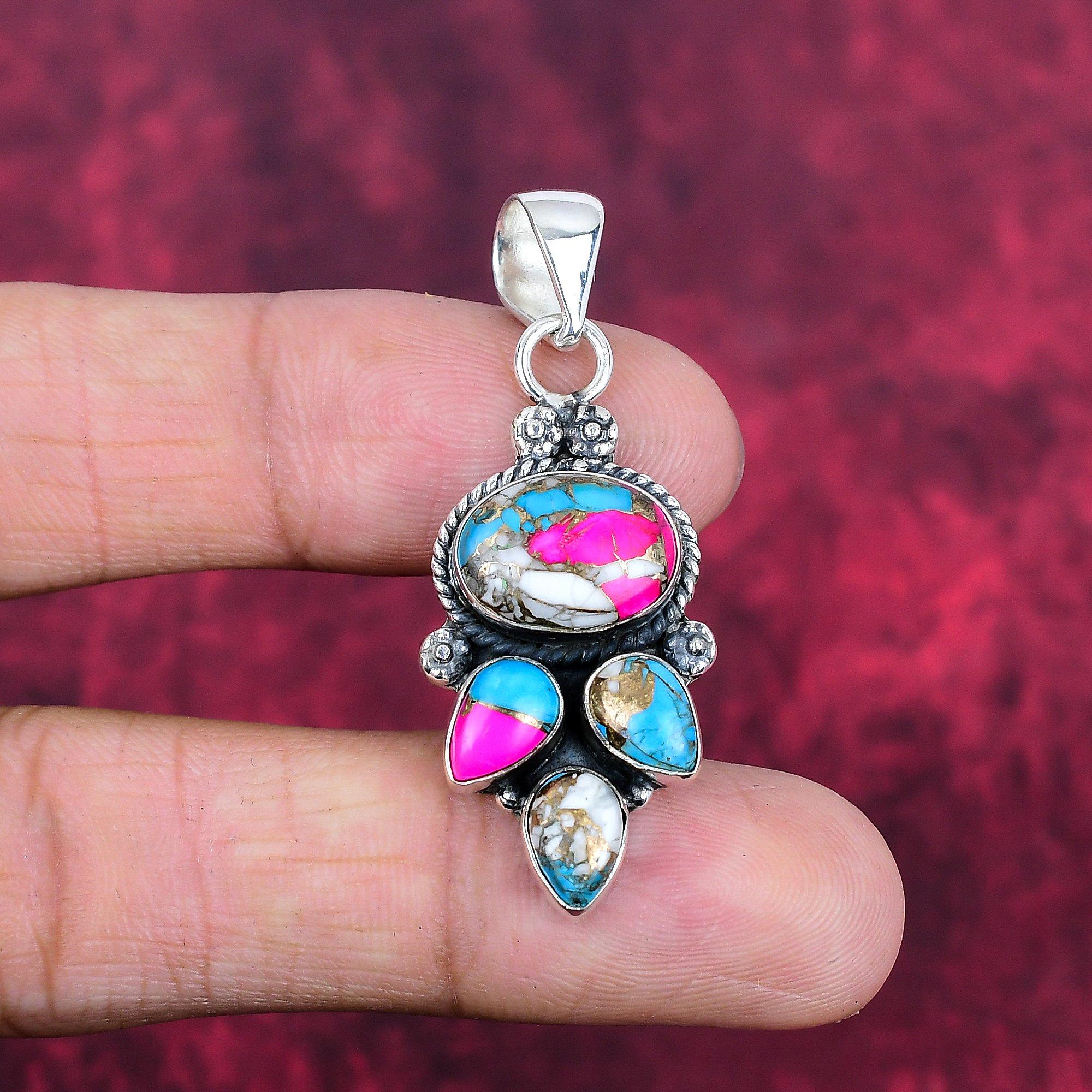 Cotton Candy Turquoise Handmade Gemstone Pendant, 925 Solid Sterling Silver Pendant Antique Jewelry, For Engagement Gift