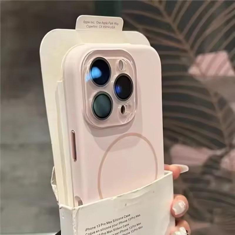 Luxury Liquid Silicone Magsafe Glass Lens Case iPhone17 16 15 14 13 12 11 Pro Max Plus Magnetic Wireless Charging Cover