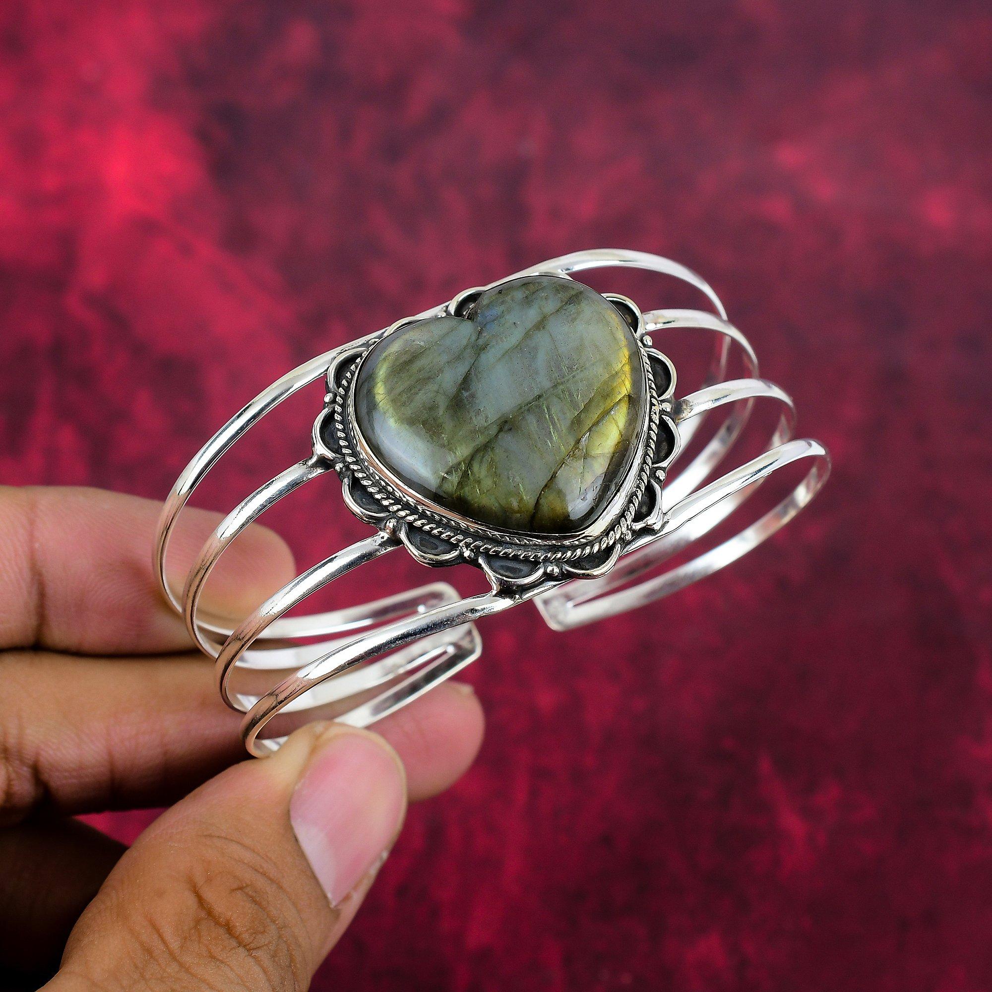 Labradorite Bangle Gemstone Jewelry, 925 Solid Sterling Silver Handmade Bangle, Latest Design Cuff Jewelry