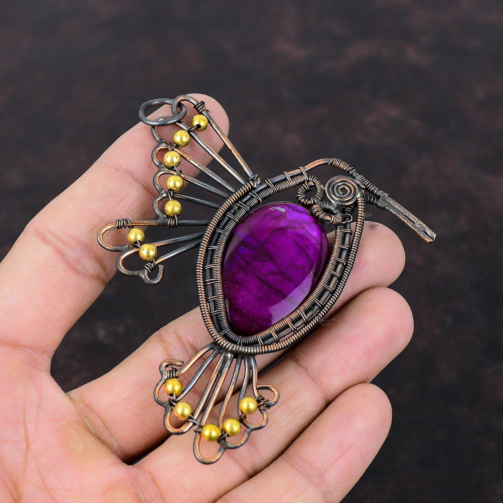 Purple Fire Labradorite Pendant Copper Wire Wrapped Gemstone Pendant Bird Jewelry Latest Design Pendant Handmade Copper Jewelry Gift For Mom