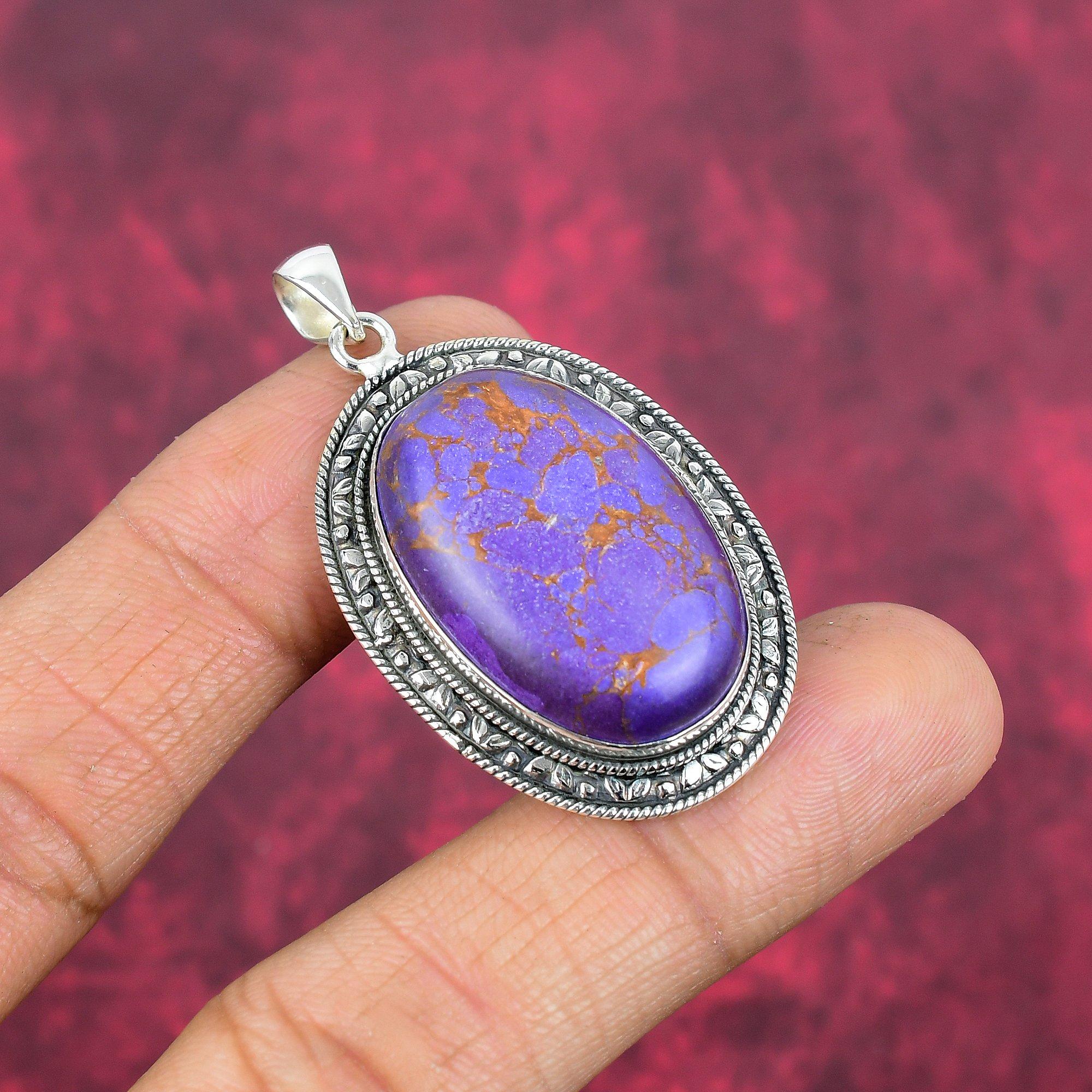 Purple Copper Turquoise Pendant, 925 Solid Sterling Silver Jewelry, Gemstone Pendant, Gift For Her Handmade Dainty Jewelry