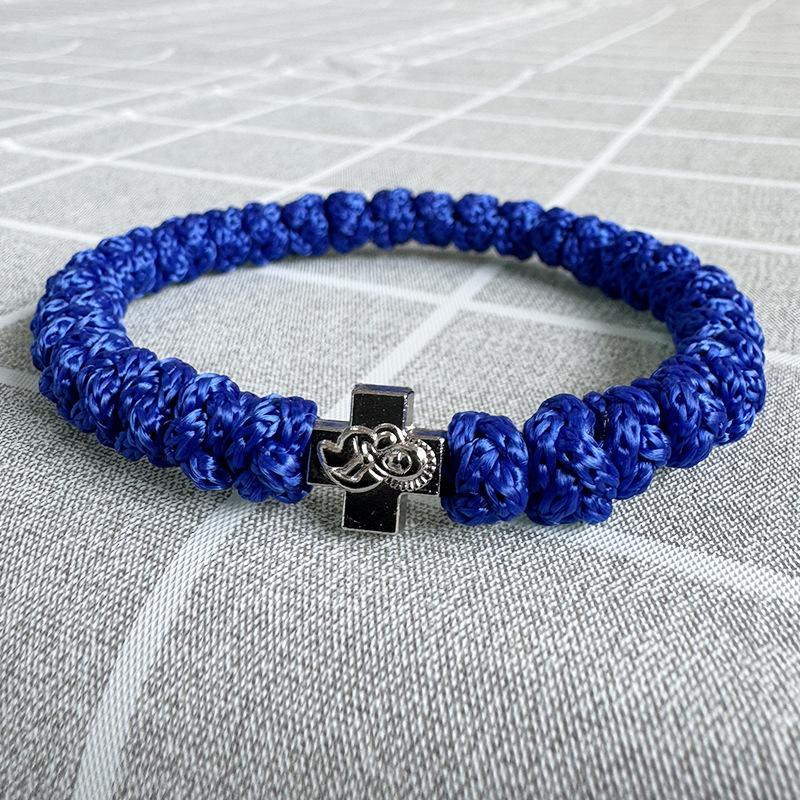 Handmade Polyester Braided Prayer Rope Eastern Orthodox Cross Wrist Jewelry