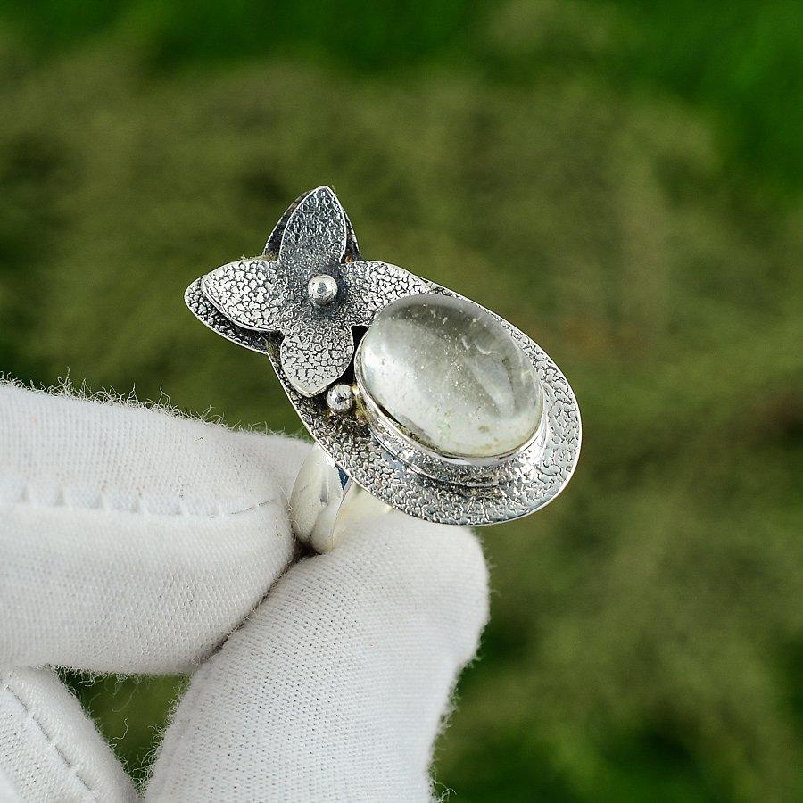 Natural Crystal Quartz Gemstone Multi Stone Adjustable Ring 925 Sterling Silver