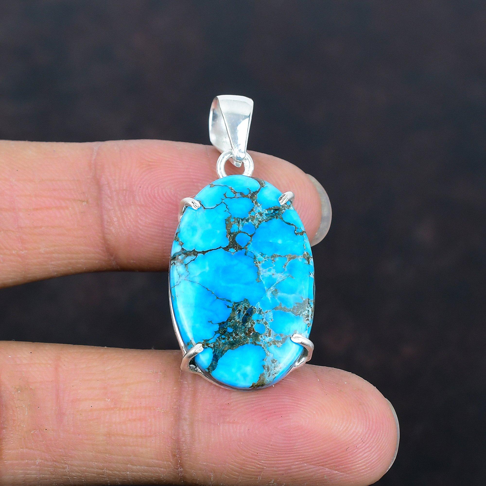Tibetan Turquoise Pendant Genuine Gemstone Jewelry Antique Pendant 925 Sterling Silver Pendant Handmade Birthstone Pendant Anniversary Gifts