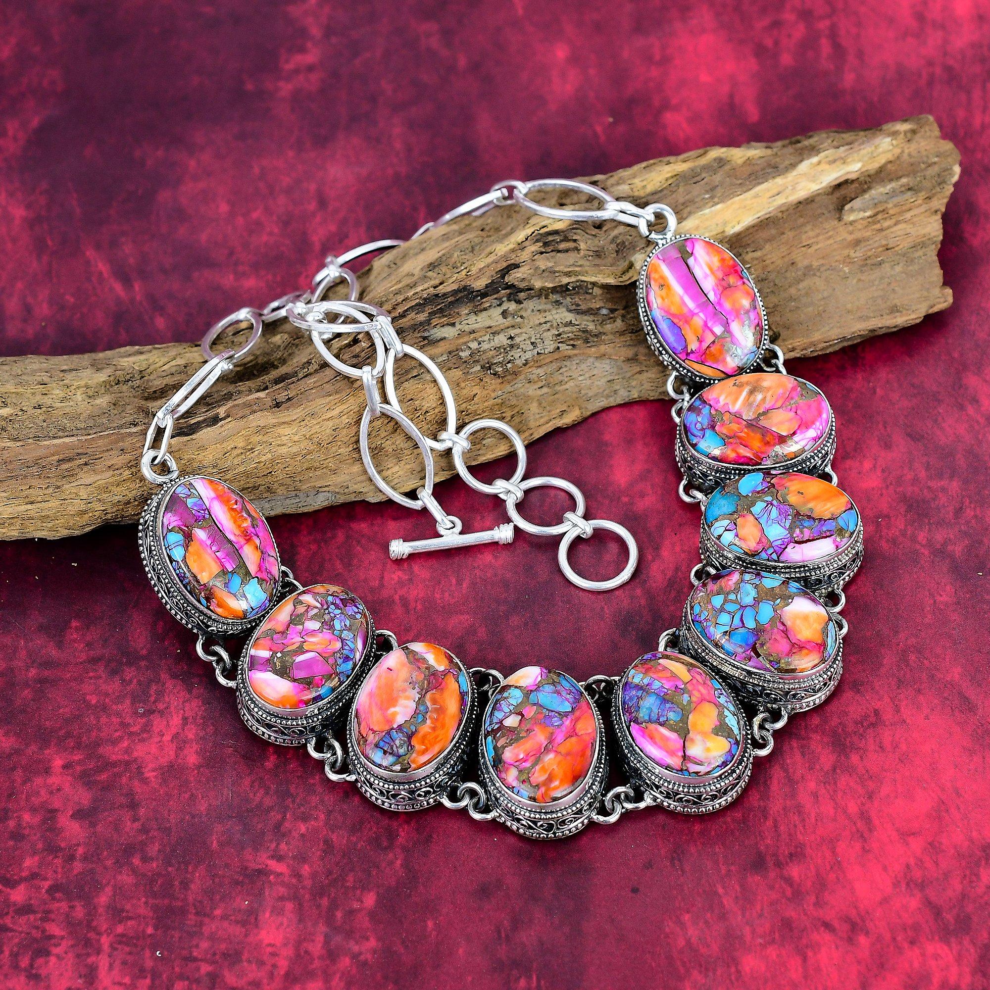 Orange Spiny Oyester Handmade Gemstone Necklace, 925 Solid Sterling Silver Necklace Antique Jewelry, For Thanksgiving