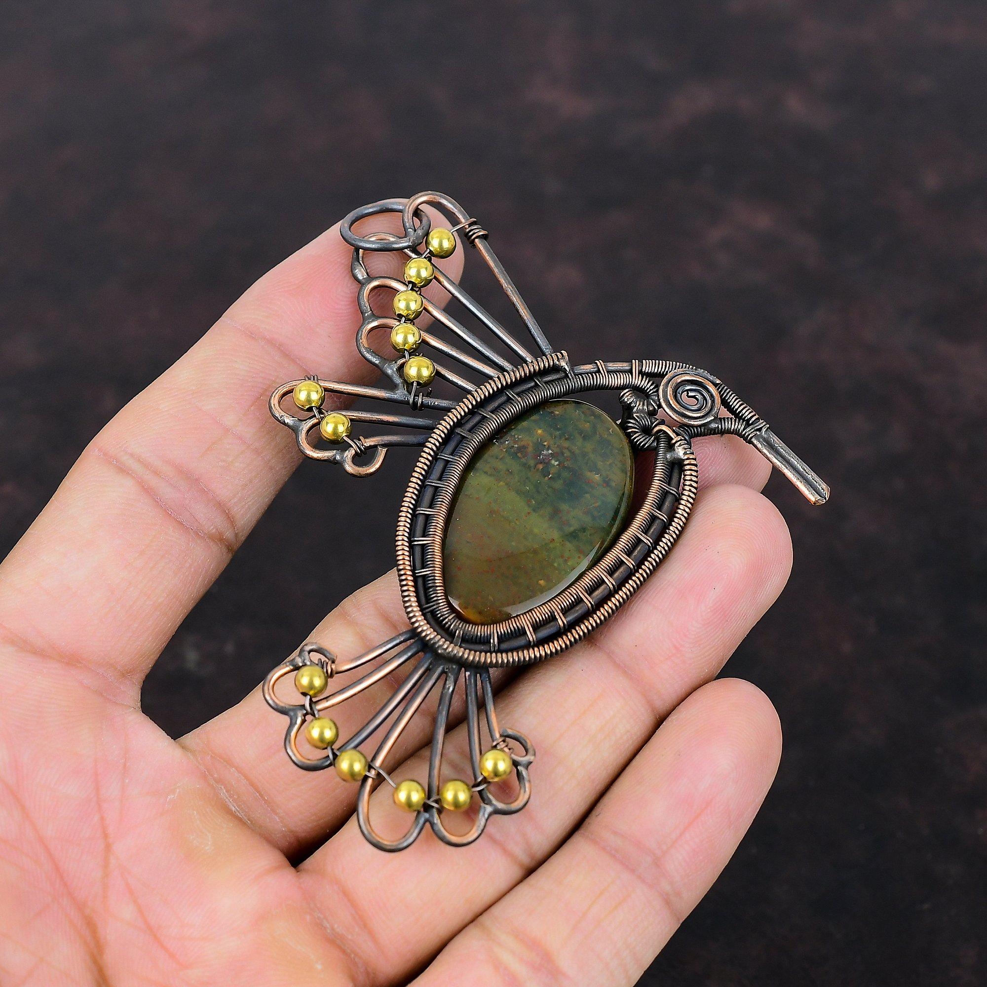 Bloodstone Pendant Copper Wire Wrapped Pendant Handmade Pendant Bloodstone Jewelry Gemstone Bird Pendant Copper Wire Jewelry Gift For Women