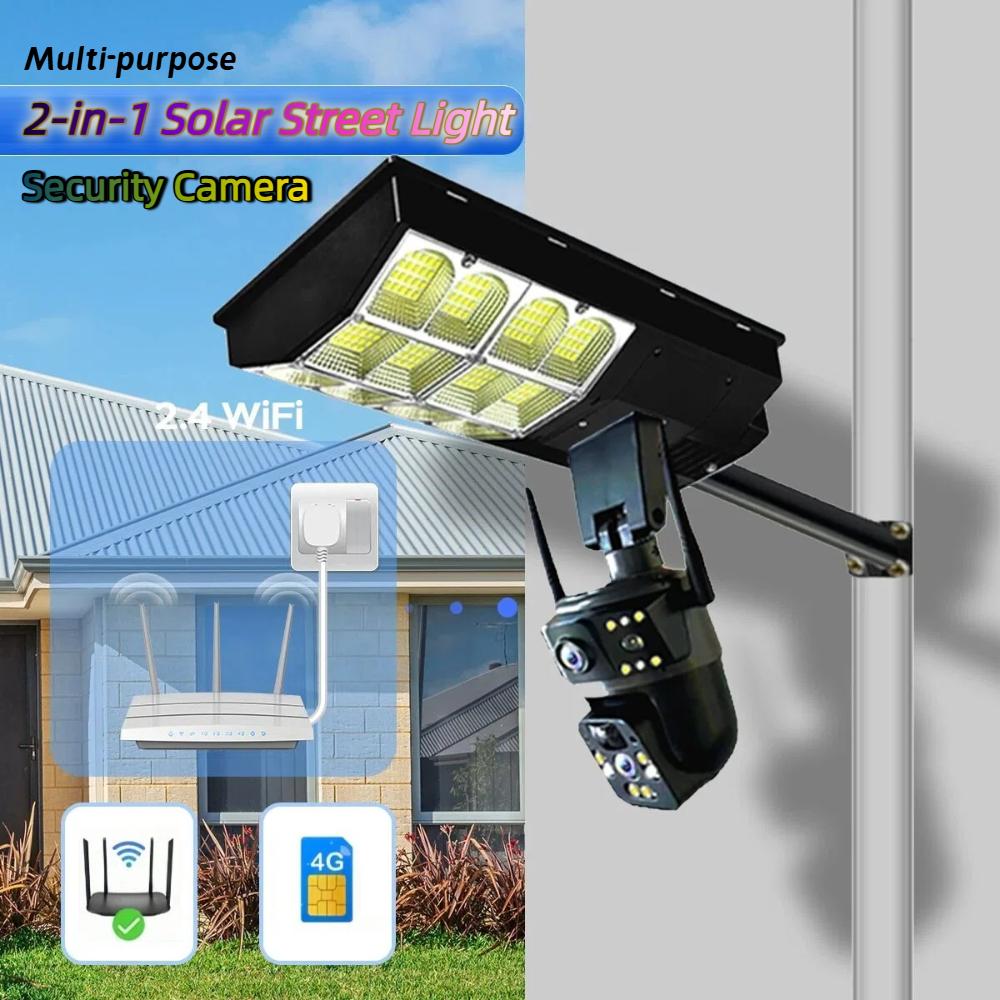 2-in-1 Solar Street Light – Courtyard Lamp & Security Camera, Auto Solar Charging Surveillance