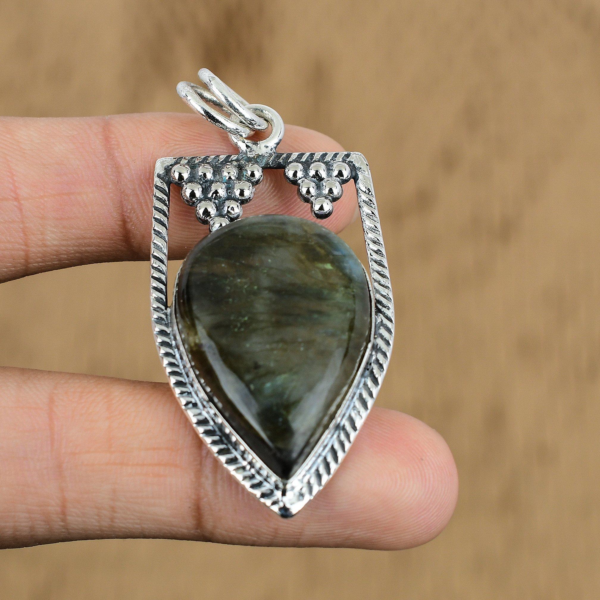 Wedding Gift For Her 925 Sterling Silver Natural Labradorite Gemstone Pendant