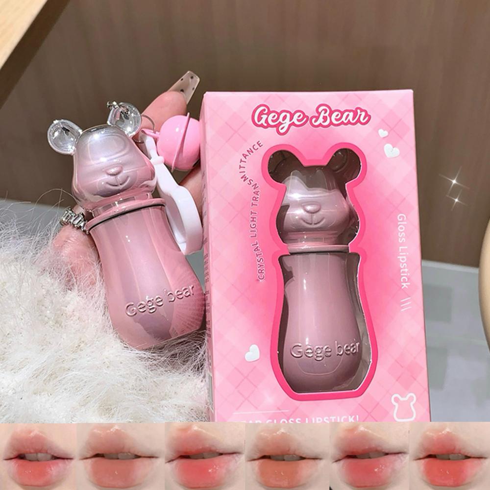 Sweet Bear Pendant Lipstick Gege Bear  Mirror Textures Matte Color Watery Moisturizing Cute Black and Pink Packaging
