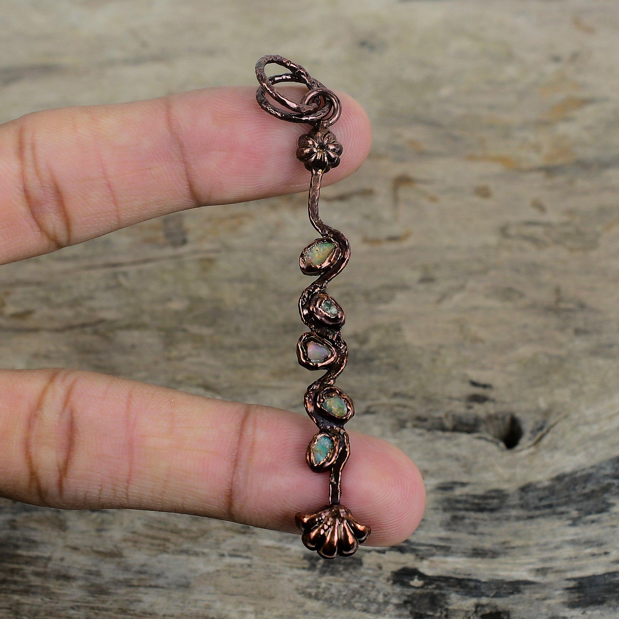 Ethiopian Opal Pendant Electroformed Copper Pendant Handmade Gemstone Pendant Unique Electroformed Jewelry Antique Pendant Anniversary Gifts