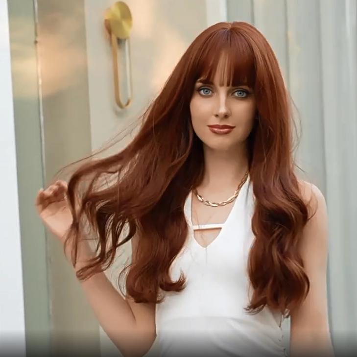 Women's Simulated Wig 60cm Hair Brown Hair Wavy Wig Full Head Cover Rose Hair Net Headwear Beauty Decoration Wig