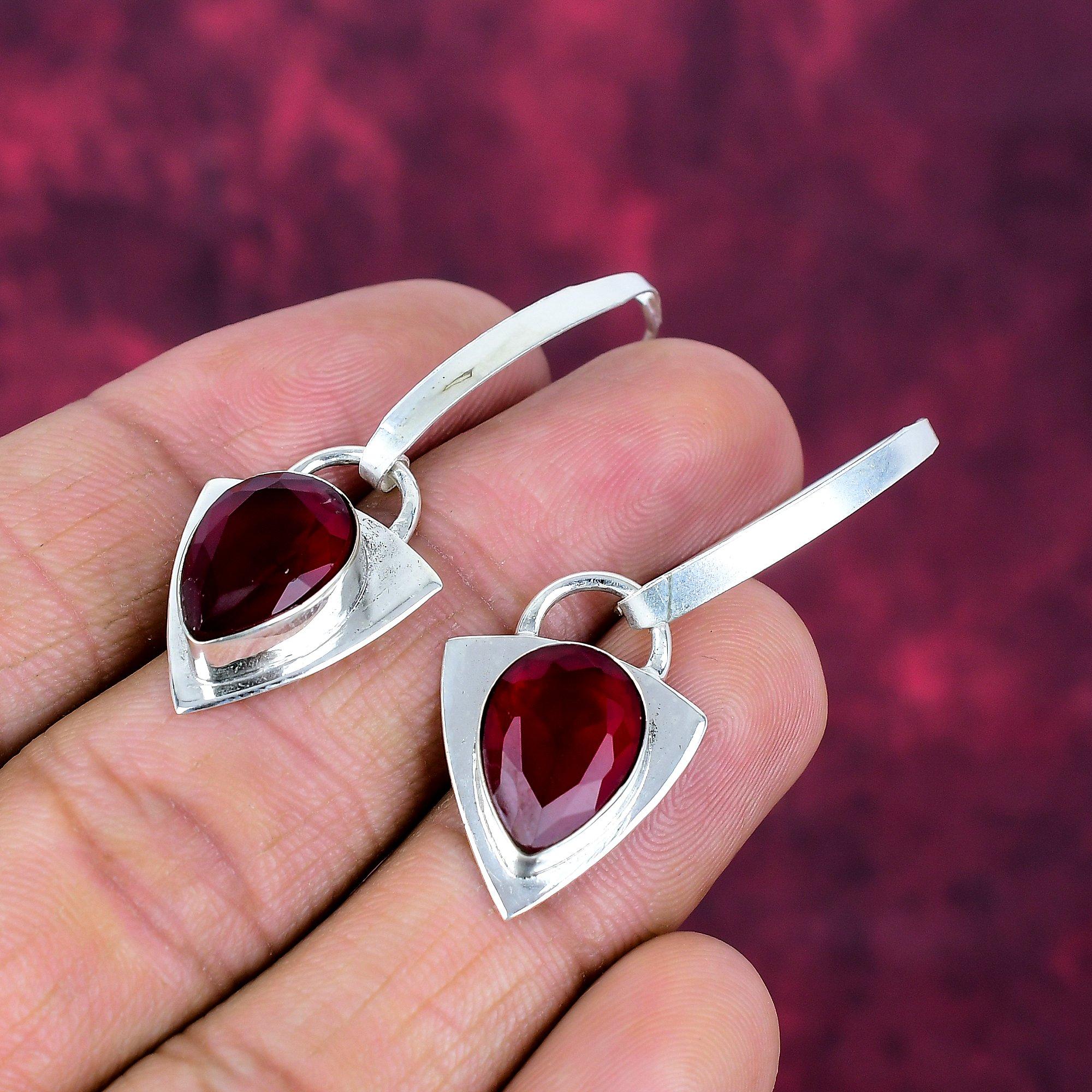 Red Garnet Jewelry, 925 Solid Sterling Silver Earrings, Handmade Gemstone Jewelry Earrings For Memorial Day
