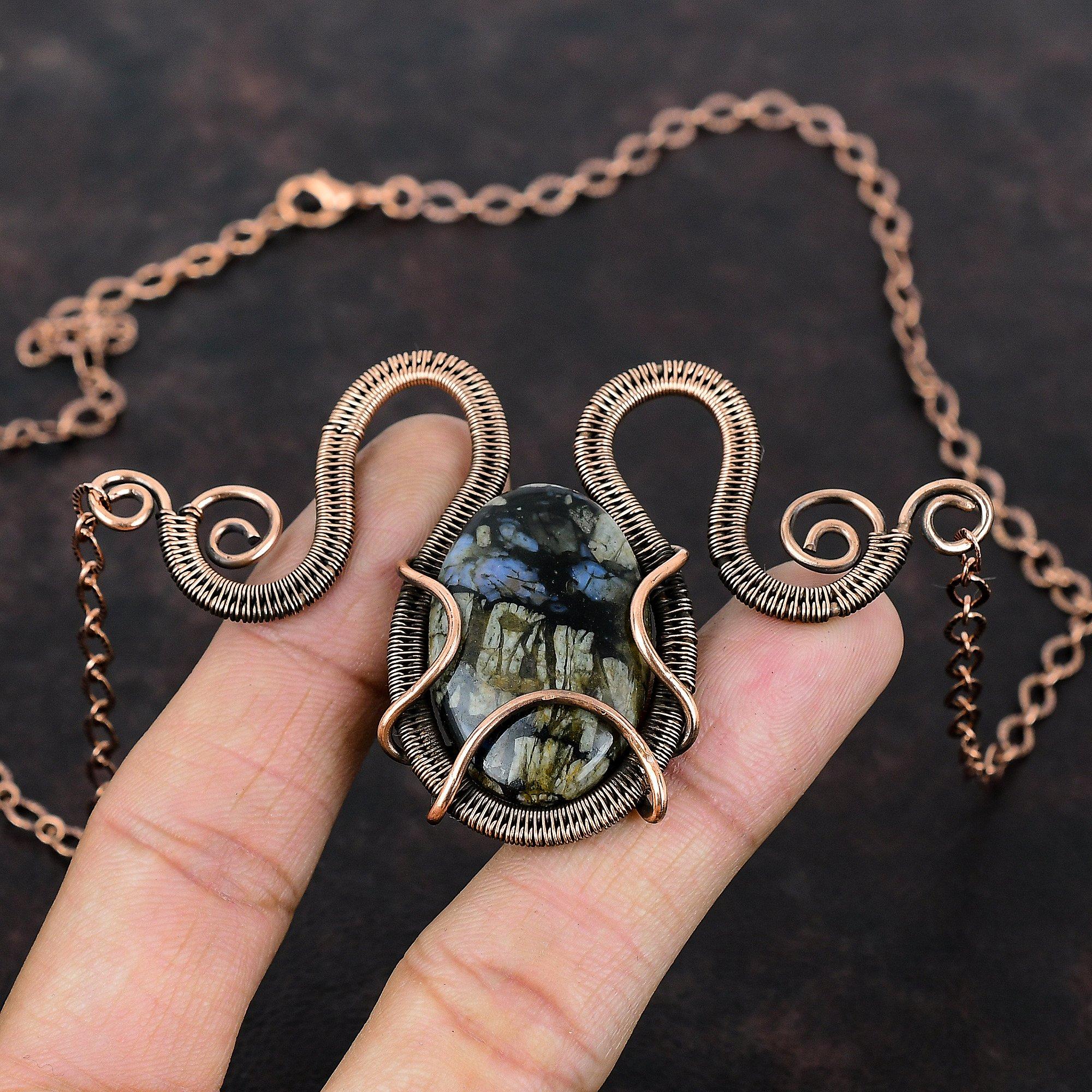 Que Sera Necklace Copper Wire Wrapped Necklace Natural Gemstone Necklace Handmade Adjustable Necklace Copper Wire Wrap Jewelry Wedding Gift