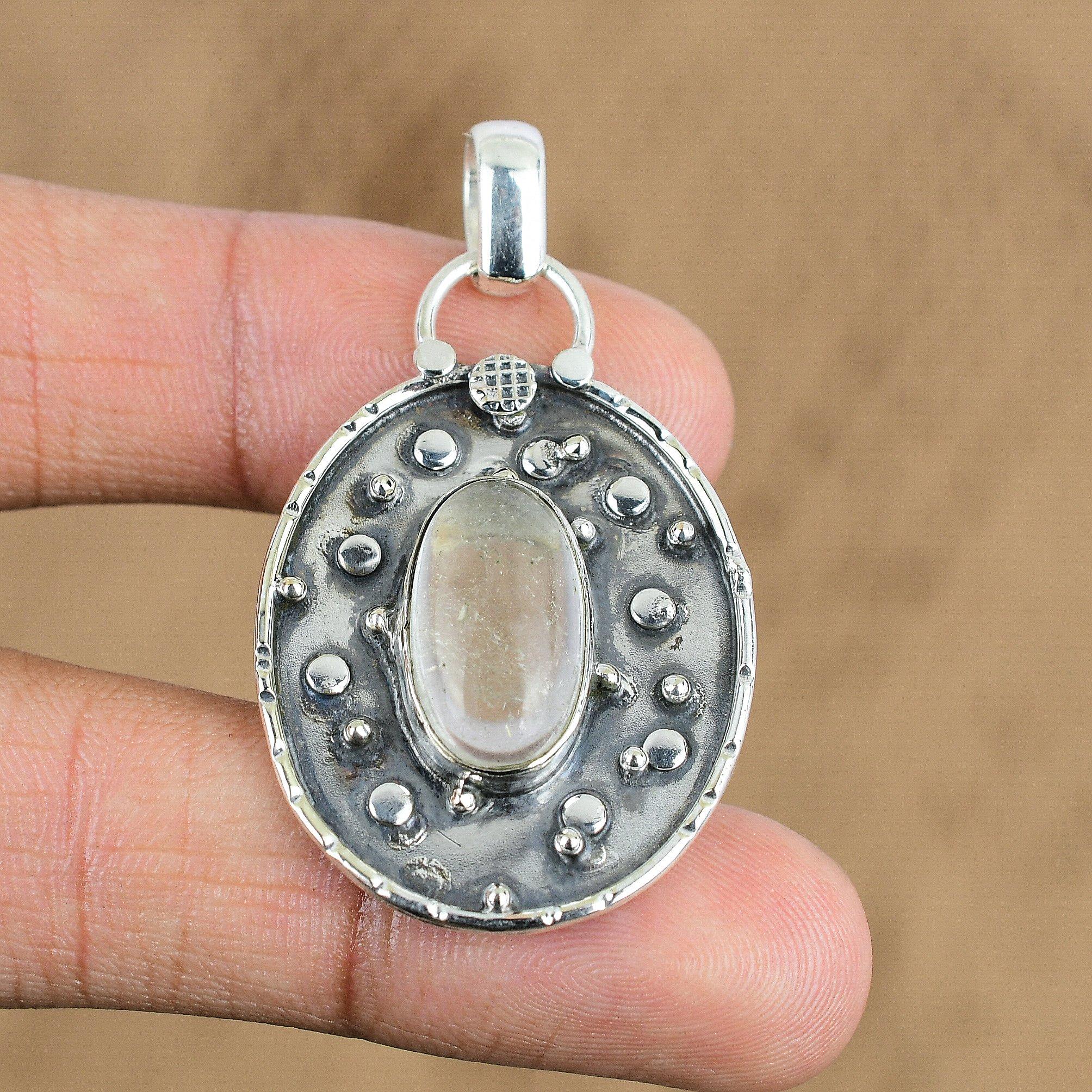 Mothers day Deal Oval Moonstone Gemstone Handcrafted New Pendant Sterling Silver