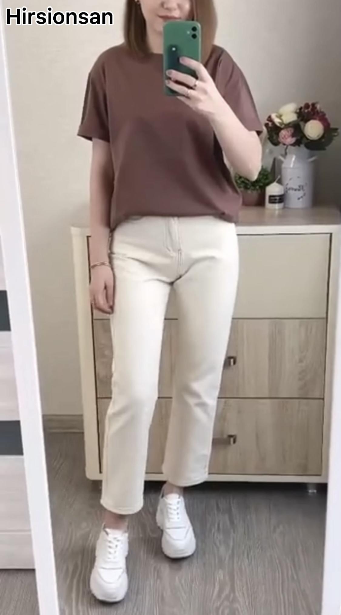 Hirsionsan 100% Cotton Oversized T Shirt Women Harajuku Basic Loose Short Sleeve Tees Soft Female Solid Tops Khaki Summer Jumper