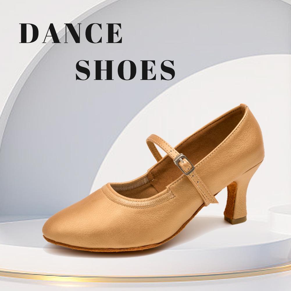 Mid Heel Modern Dancing Shoes  Women's Ball Party Latin Tango Chacha Waltz Closed Toe Leather High Heel Dance Shoes Heel Height 7CM