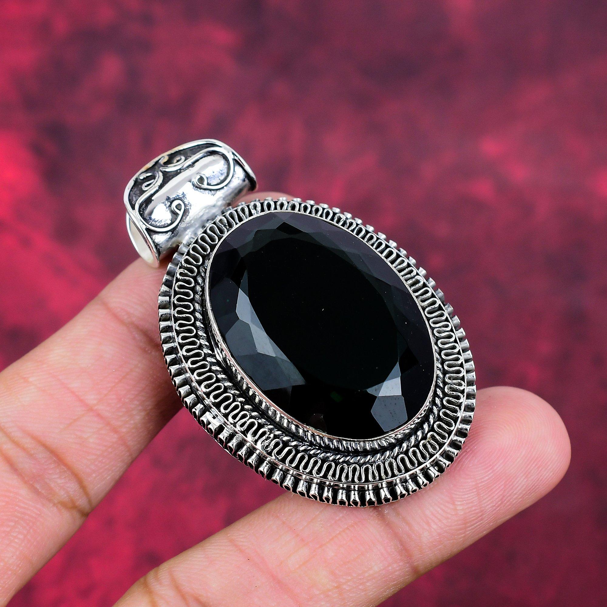 Black Spinel Pendant, 925 Solid Sterling Silver Pendant Handmade Gemstone Jewelry, Gifts For Wife Brand New Pendant