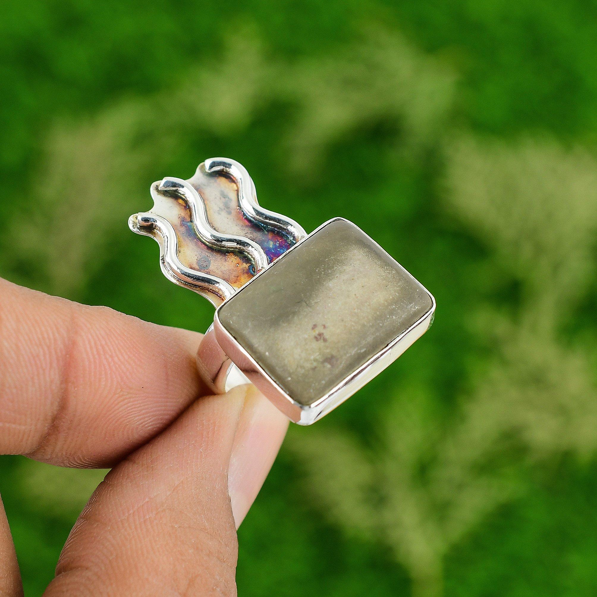 Natural Polychrome Jasper Gemstone Promise Gray Ring Size 7 925 Sterling Silver