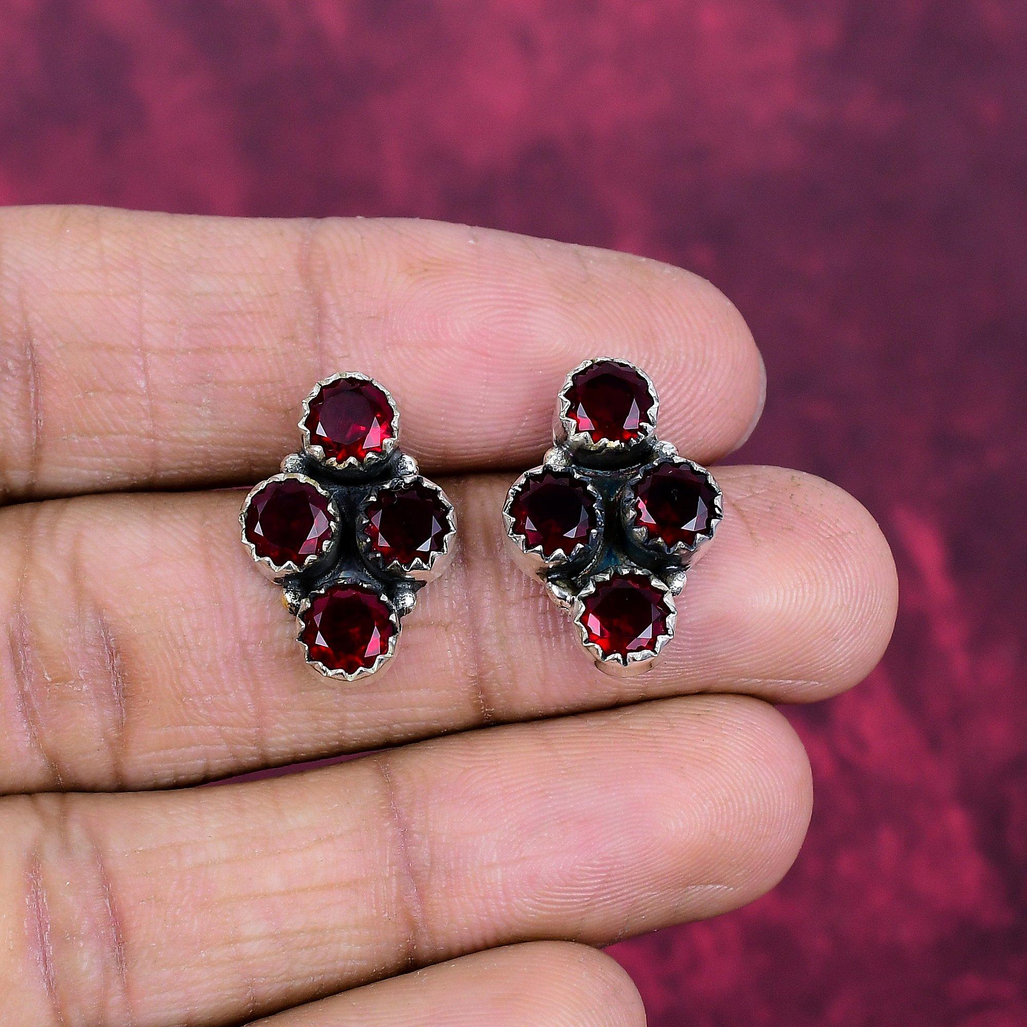 Red Garnet Jewelry, 925 Solid Sterling Silver Earrings, Handmade Gemstone Jewelry Earrings For Memorial Day