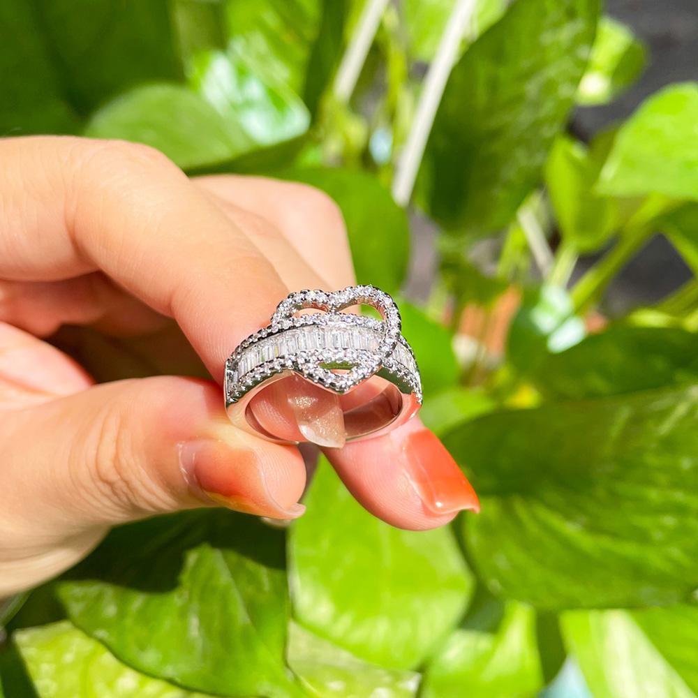 CMM Jewelry Exquisite Love Heart-Shaped Silver Color Zirconia Opening Adjustable Ring for Lover Jewellery Gift
