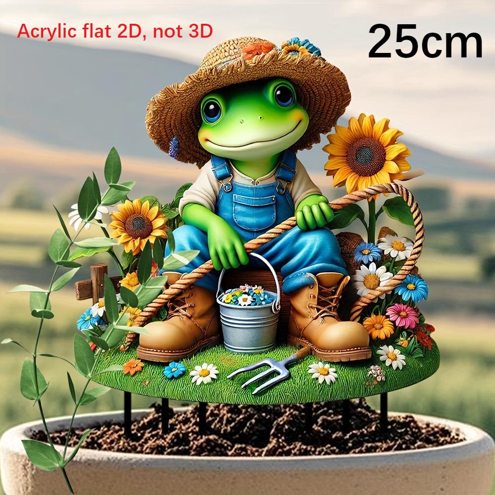 2D Flat Frog Garden Decor With Straw Hat Boots And Planter, Ideal For Lawn Yard Patio Garden Outdoor Ornament & Gift