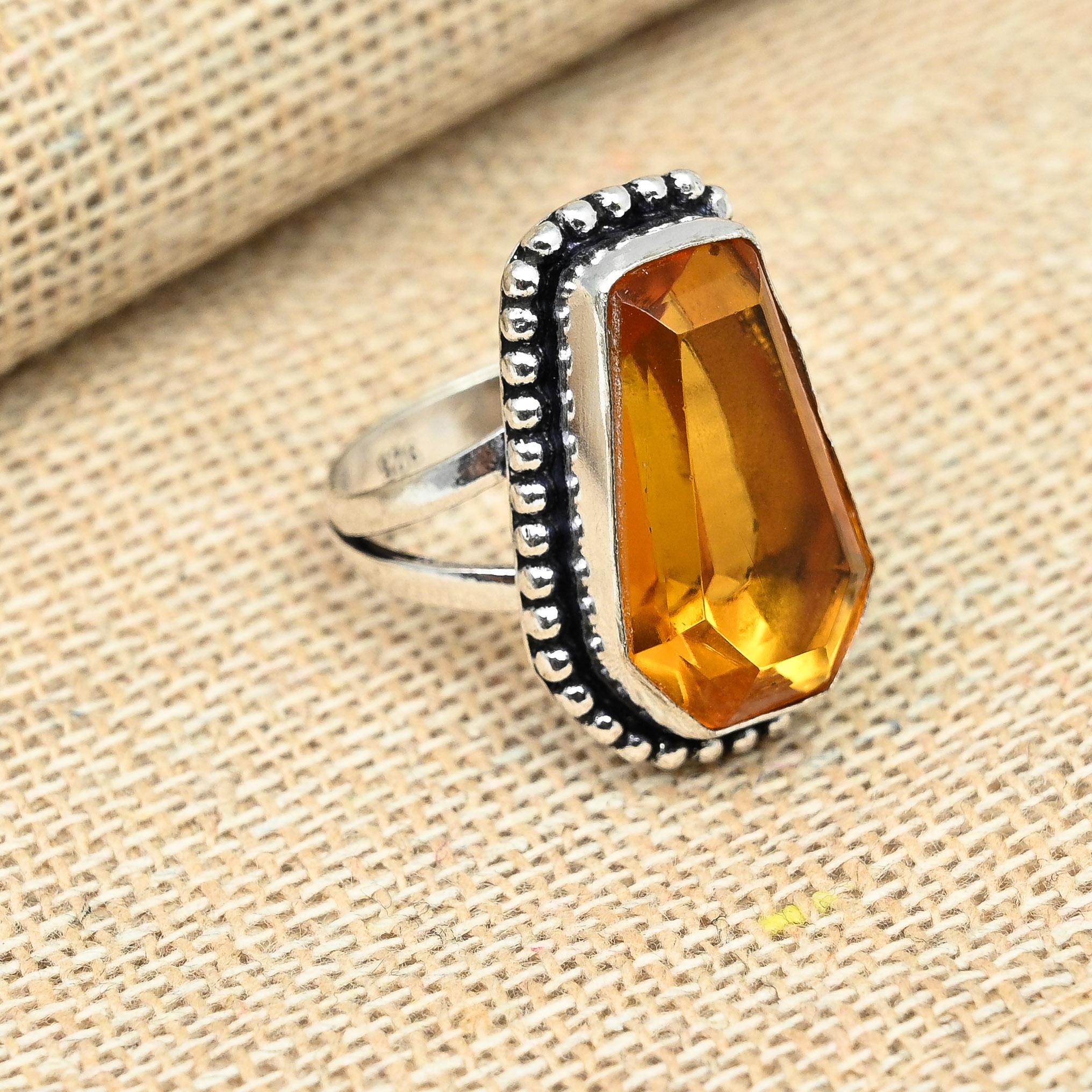Unique Honey Topaz Gemstone Handmade 925 Sterling Silver Ring Gift For Women