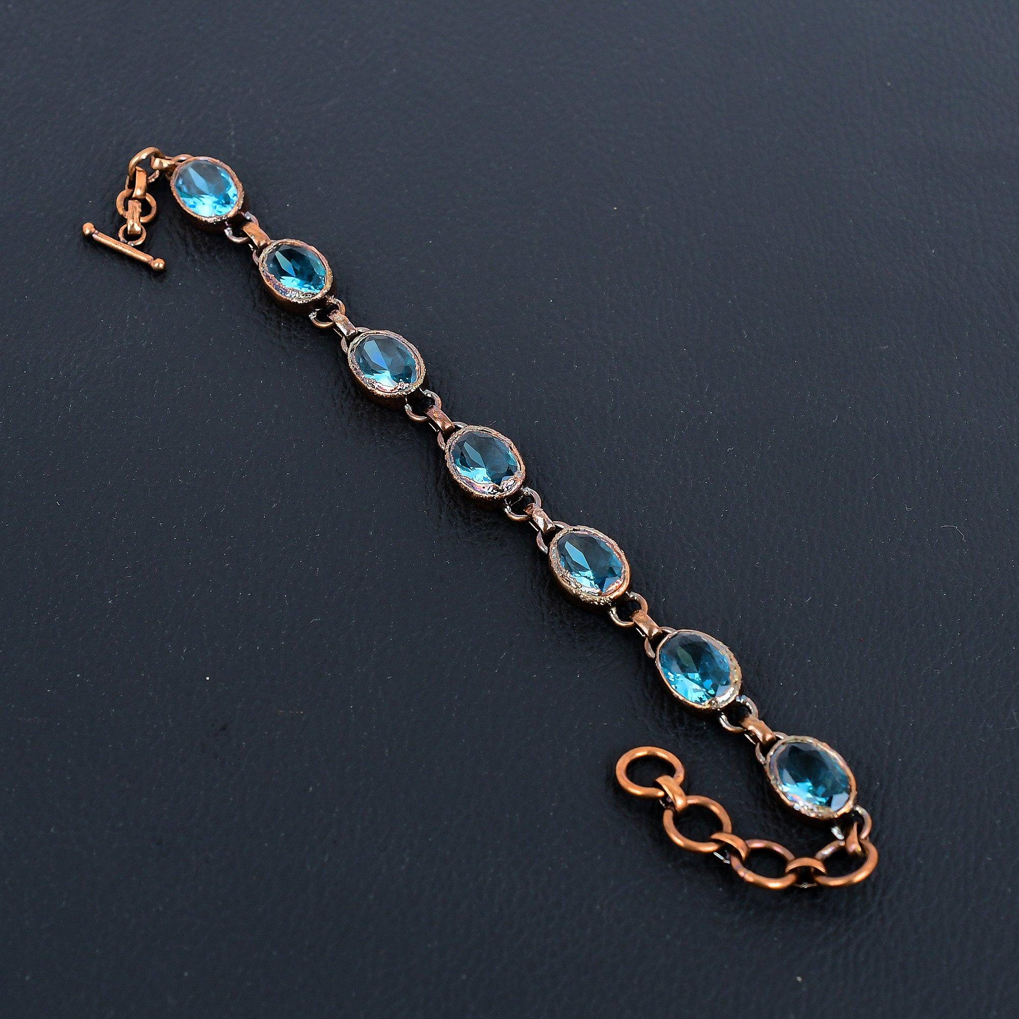 Blue Topaz Gemstone Handmade Copper Electroformed Jewelry Gorgeous Bracelet For Love