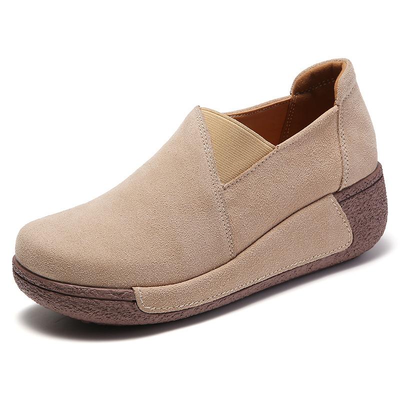 Elegant Mother Shoes Fashion Women Platform Shoes Genuine Leather Walking Loafers 5cm High Wedge Heels Shoes