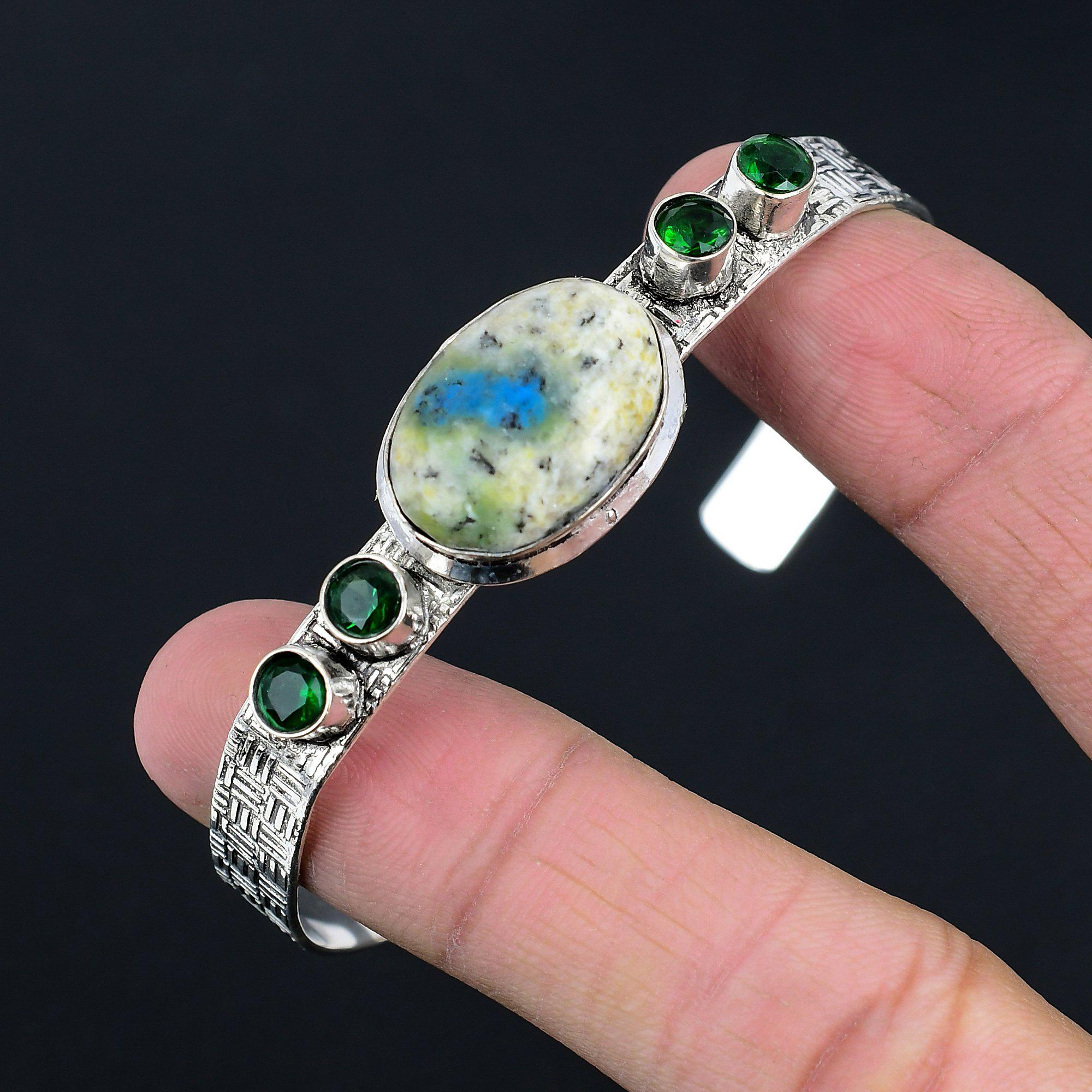 Birthday Gift For Her Natural K2 Jasper Gemstone Bangle Adjustable 925 Silver
