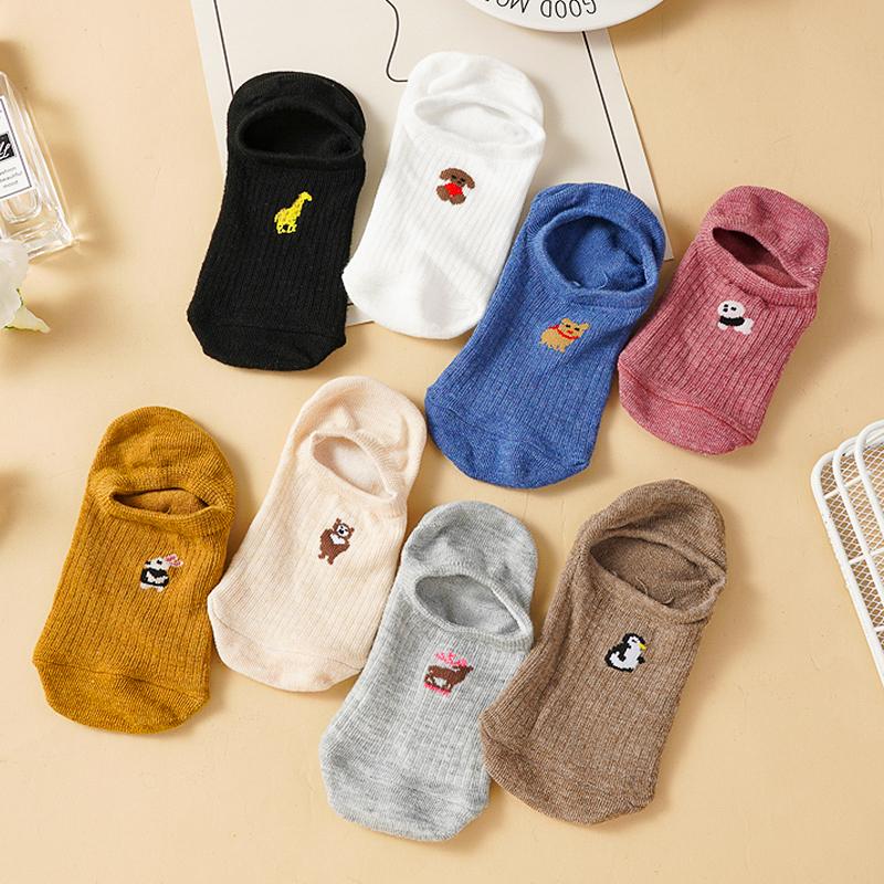 1/4 páry dámské kreslené ponožky s motivem zvířat, neviditelné ponožky, silikonové protiskluzové ponožky, lodičkové ponožky