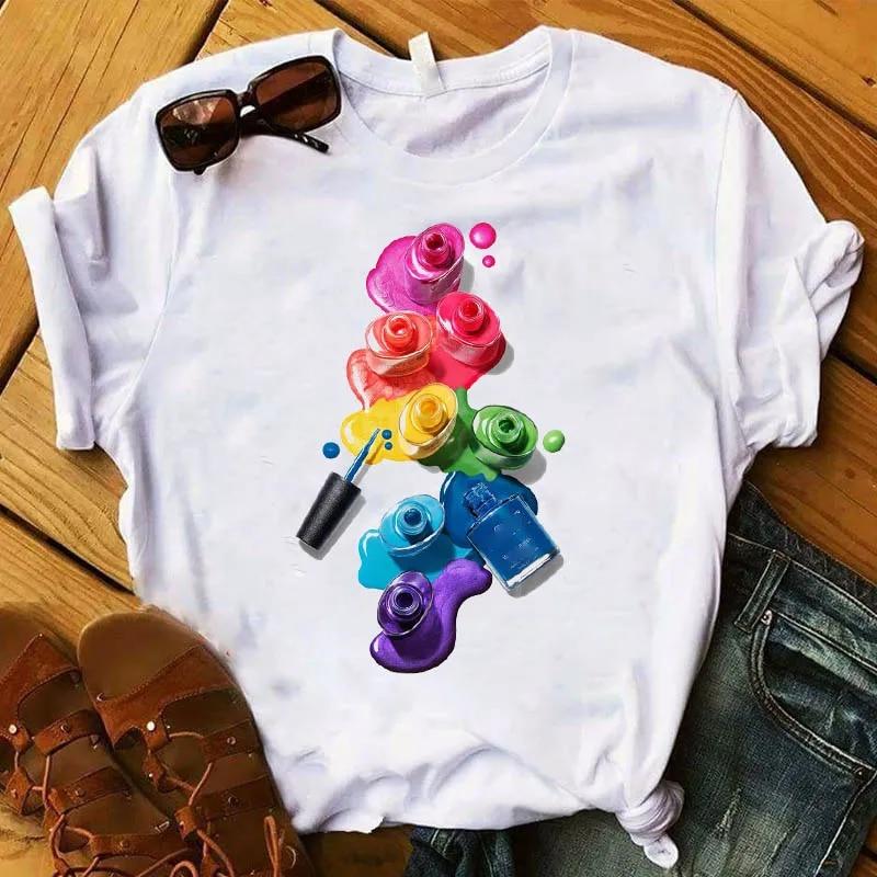 Women T Womens Casual Trend Graphic 3D Finger Nail Fashion Cute Printed Top Tshirt Nice Tee Shirt Ladies Pretty T-shirt