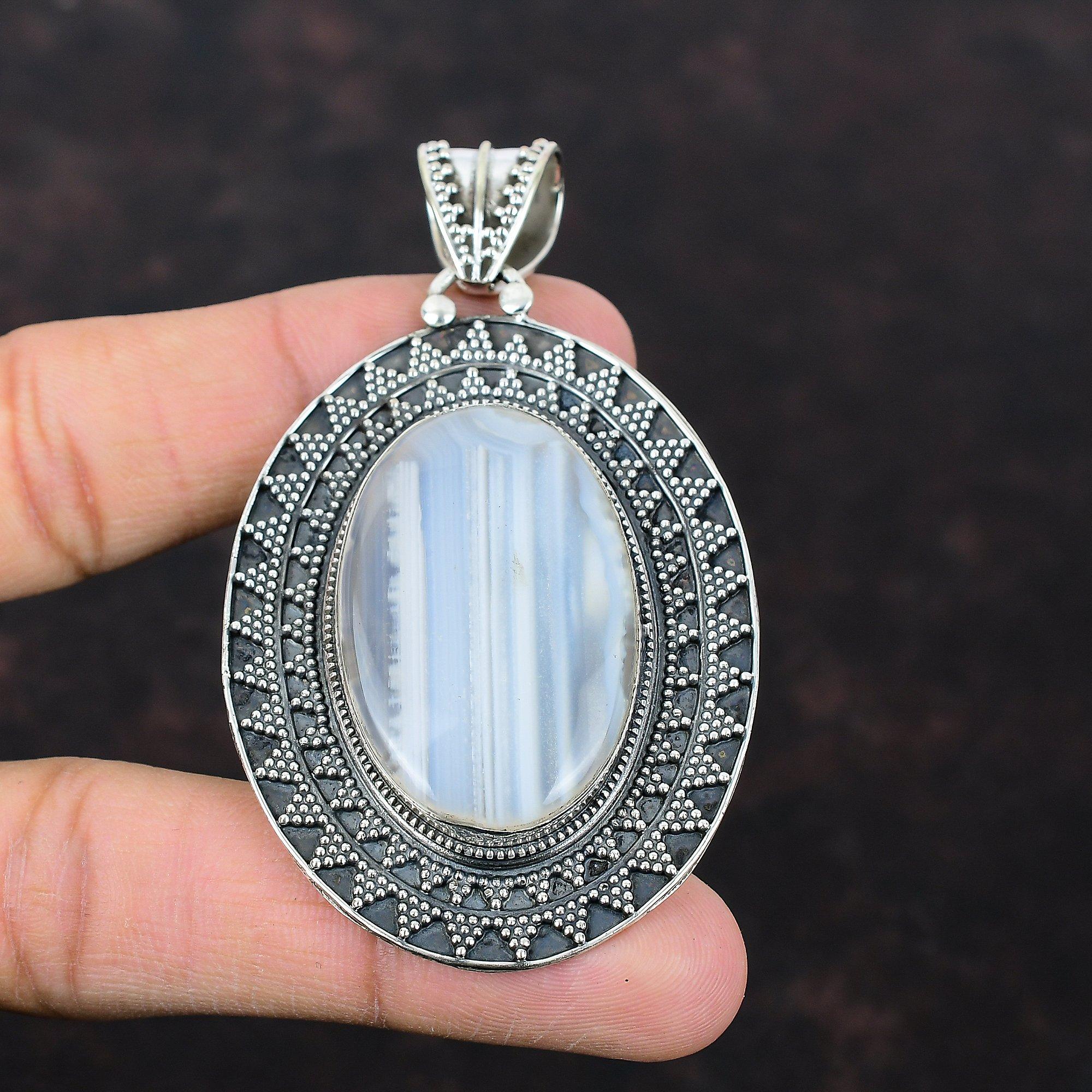 Botswana Agate Pendant 925 Sterling Silver Pendant Genuine Gemstone Jewelry Handmade Pendant Vintage Jewelry Gift For Wife Beautiful Pendant