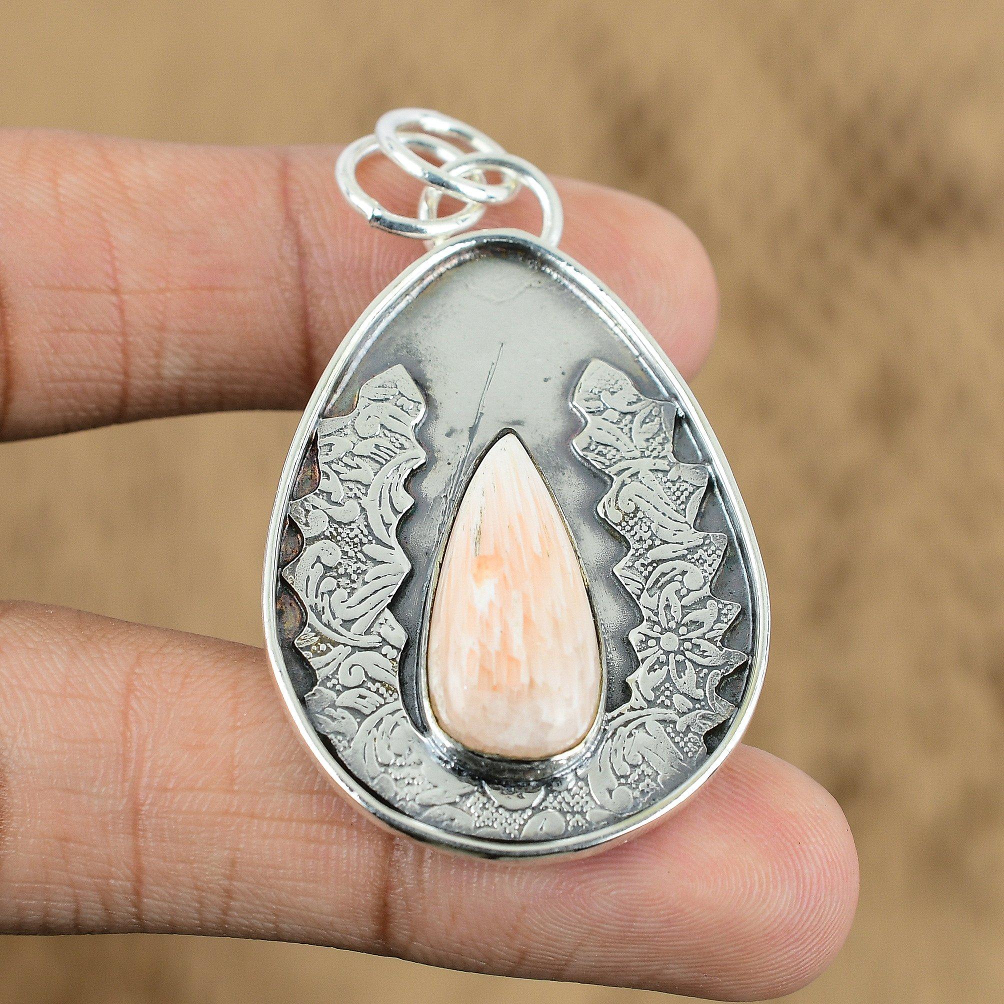 Natural Scolecite Gemstone Indian Jewelry 925 Sterling Silver Pendant For Girls