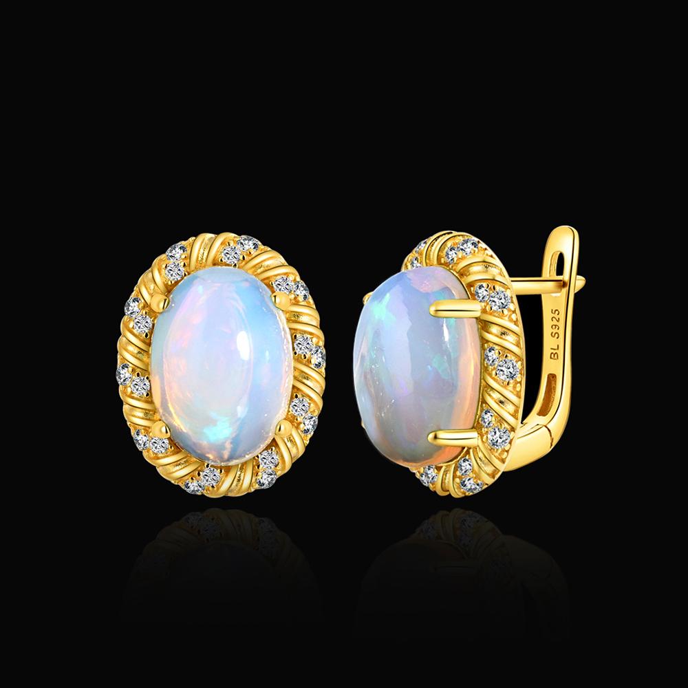Gorgeous 925 Sterling Silver Women's Clasp Earrings Fine Jewelry for Festival Gift, Oval 10*14mm Natural Opal Awaken Inspiration