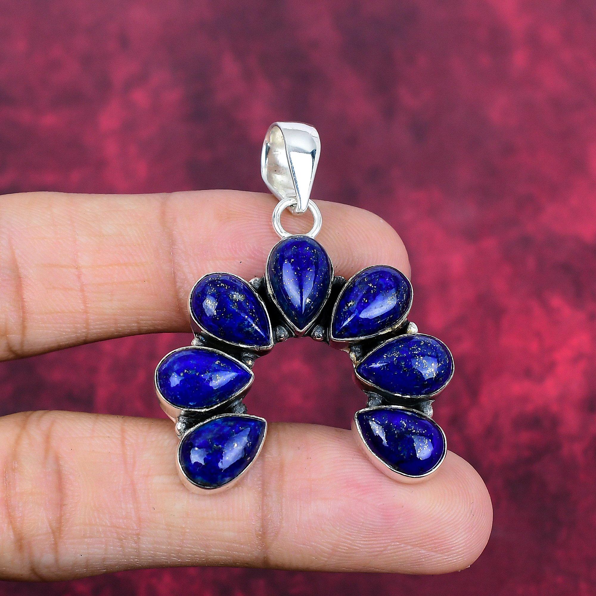 Lapis Lazuli anheng Håndlagde edelstenssmykker, 925 solid sterling sølv anheng, unikt design smykkeanheng