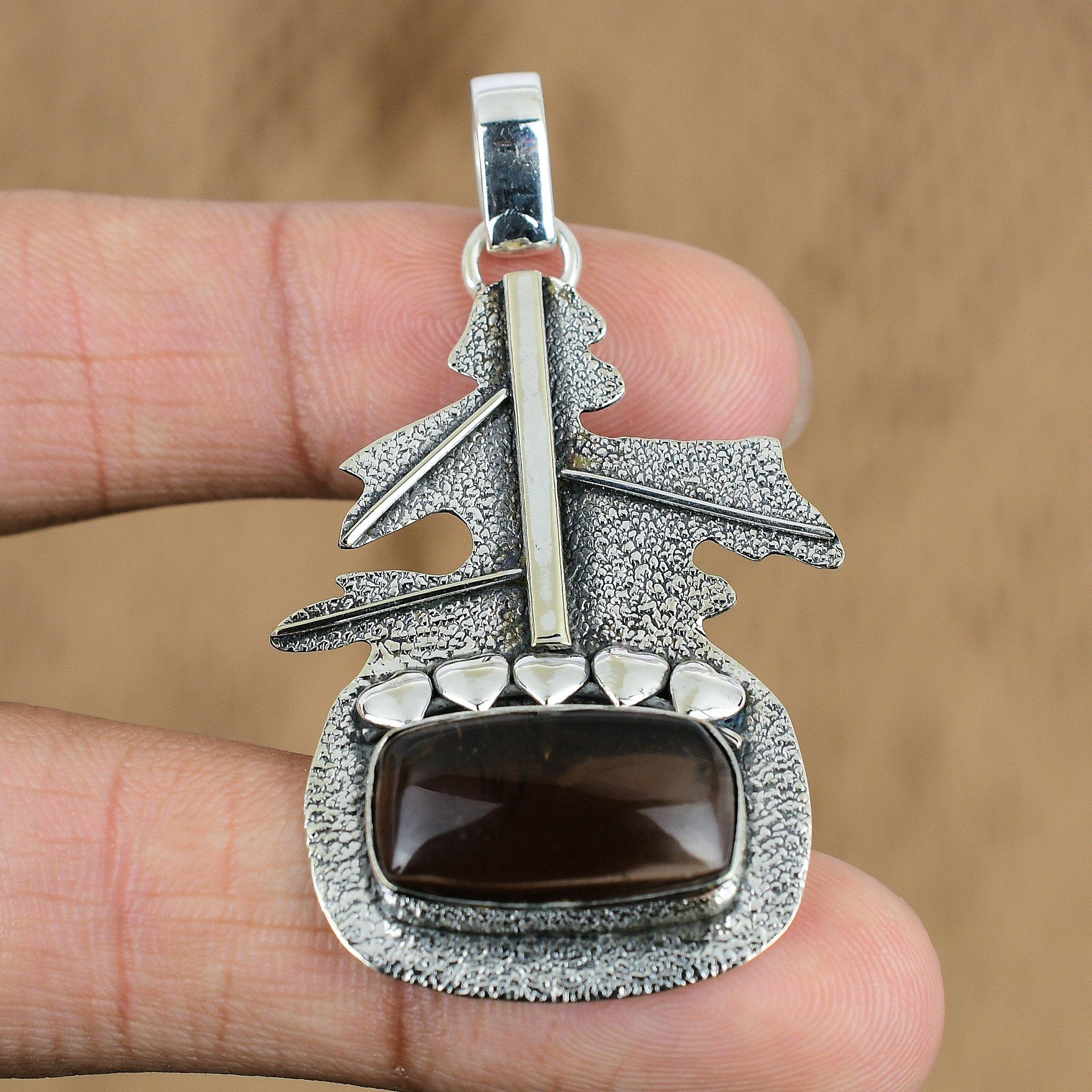 Natürlicher Rauchquarz Edelstein Schmuck 925 Sterlingsilber Anhänger für Mädchen