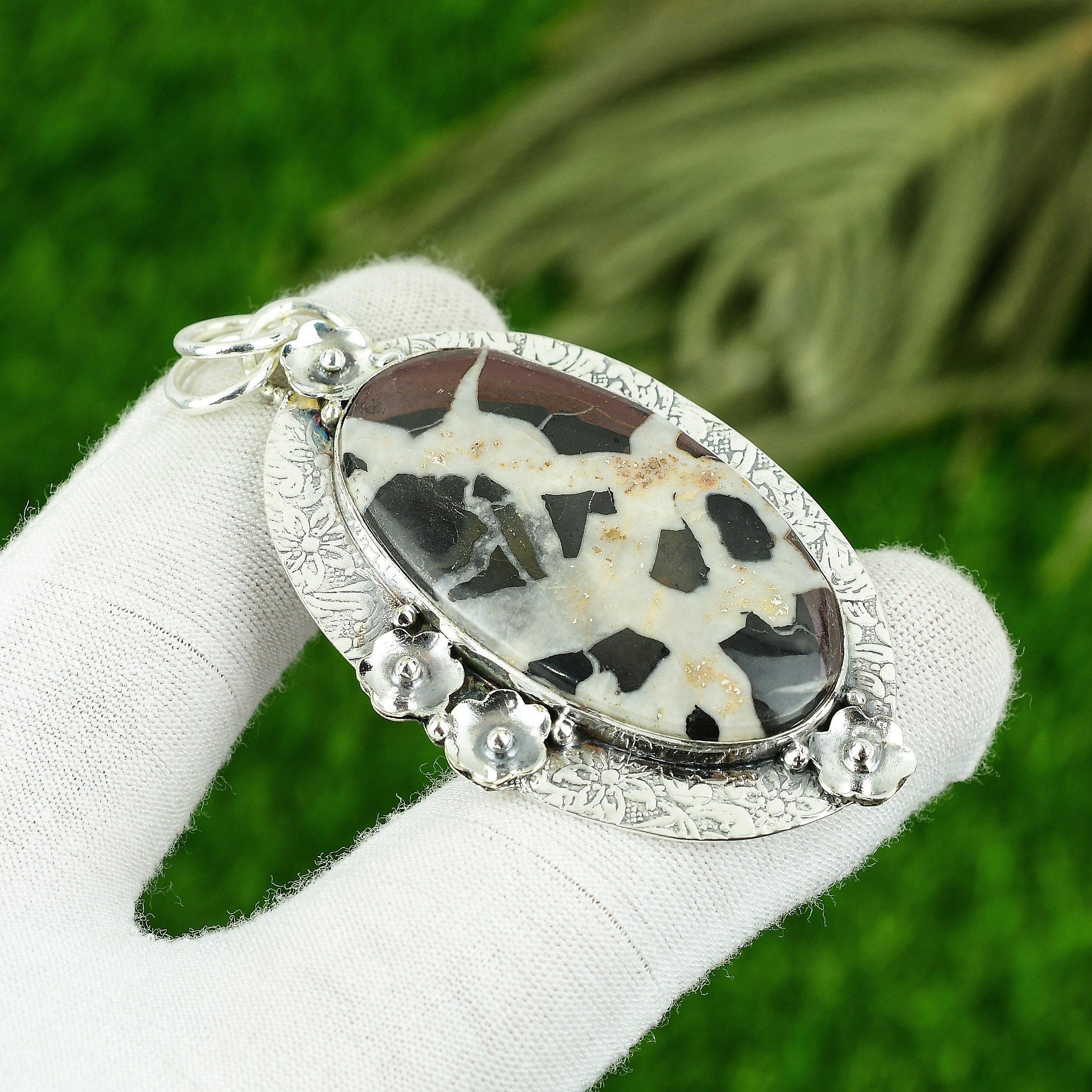 Birthday Gift For Her Natural Moroccan Mud Crack Fossil Pendant 925 Silver