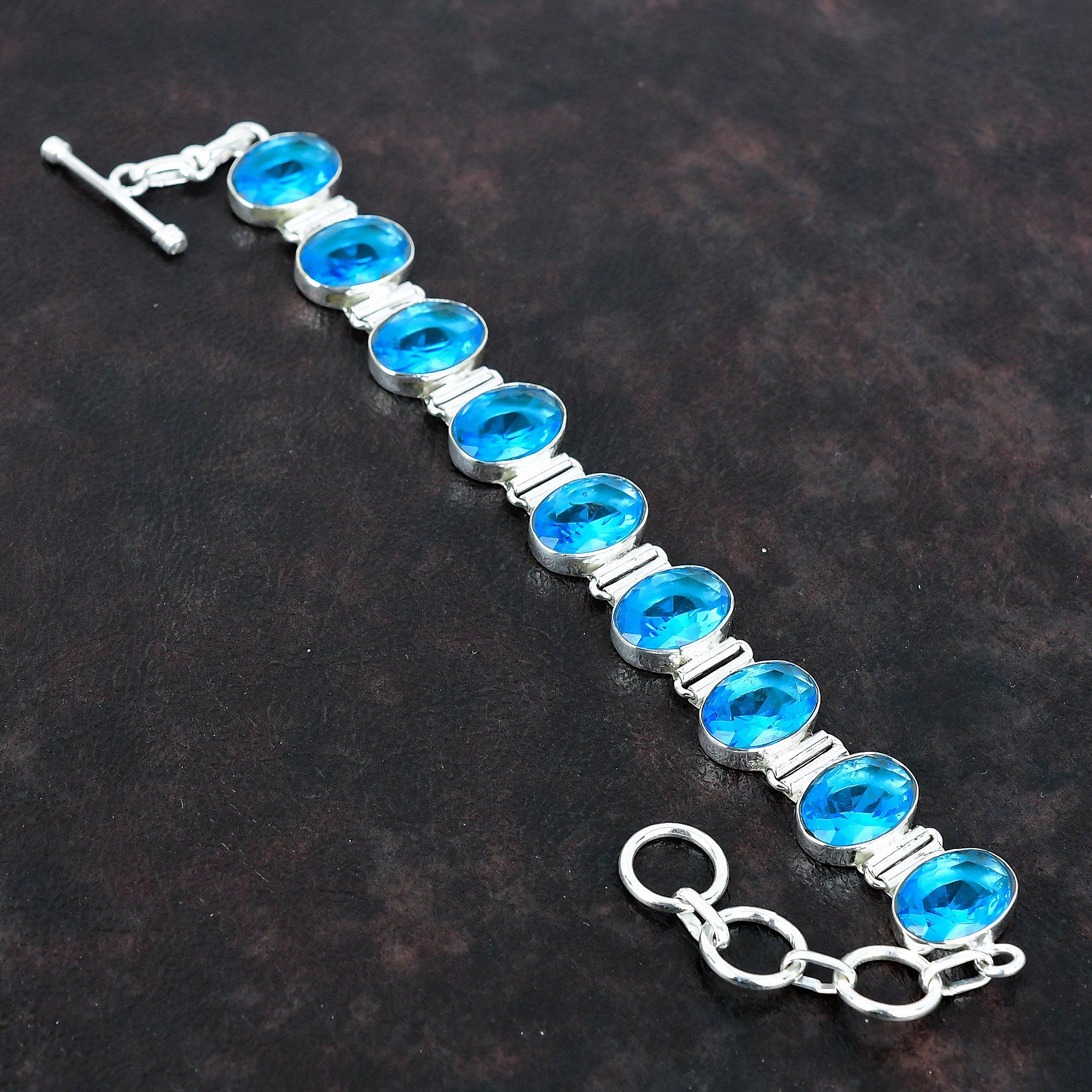 Faceted swiss blue topaz bracelet gemstone handmade bracelet 925 sterling silver bracelet adjustable chain bracelet unique jewelry for gifts