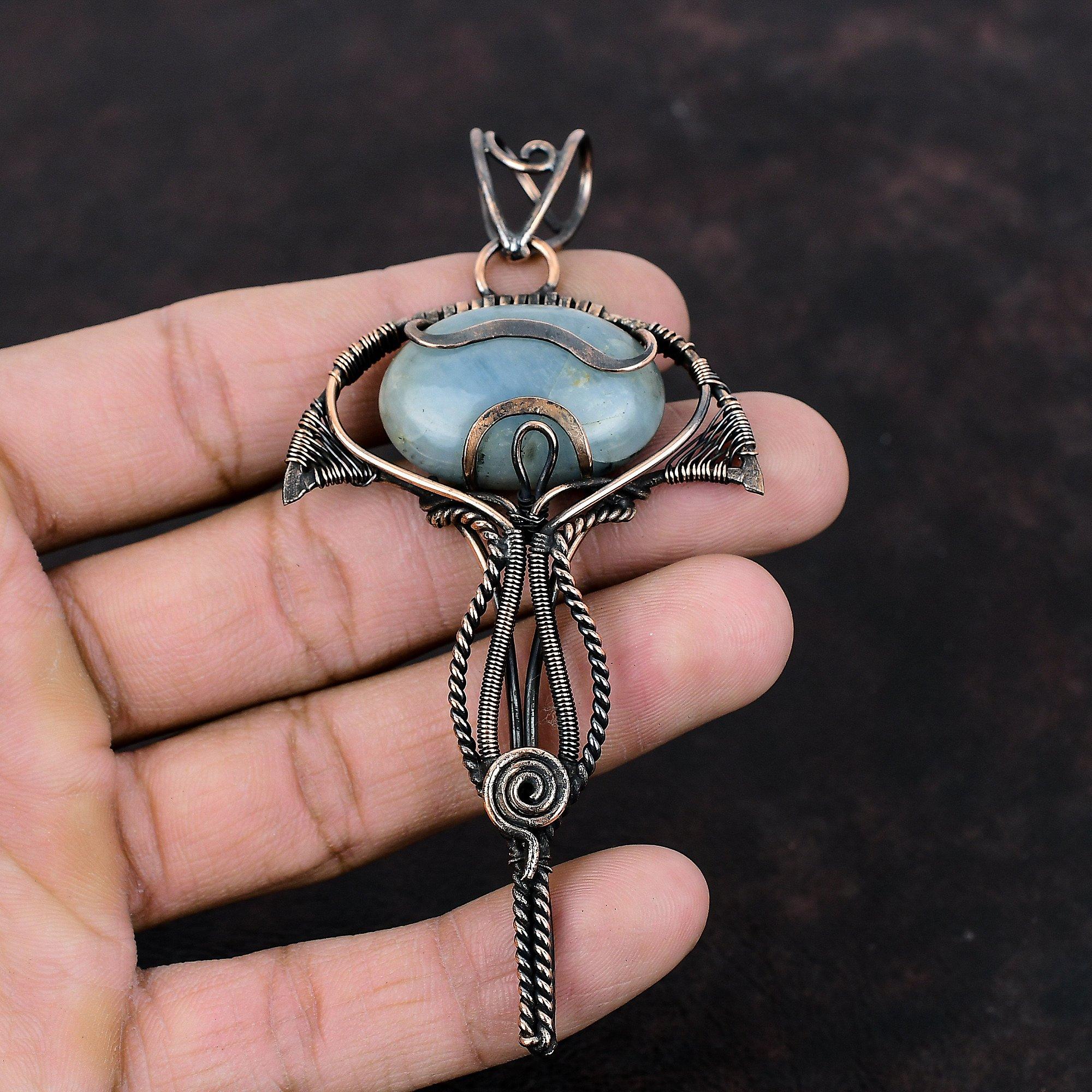 Aquamarine Pendant Copper Wire Wrapped Pendant Designer Pendant Brand New Pendant Copper Jewelry Gemstone Pendant Handmade Jewelry For Gift