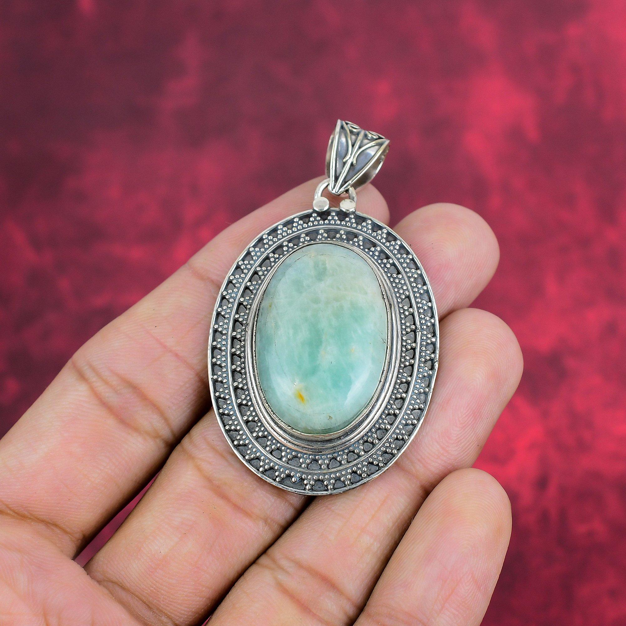 Amazing Amazonite Gemstone 925 Solid Sterling Silver Jewelry, Handmade Gorgeous Designer Pendant For Women