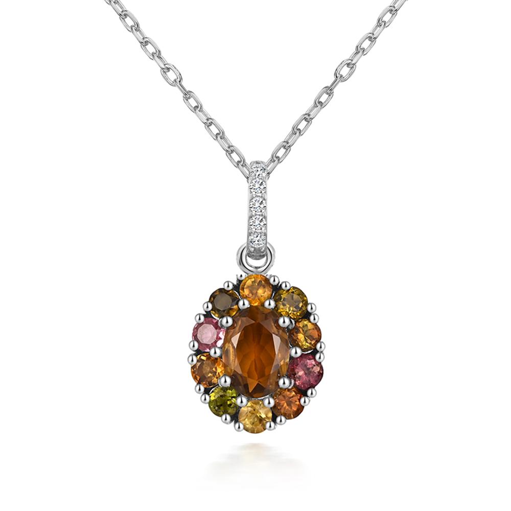 Gorgeous Natural Colorful Tourmaline Gemstones 925 Sterling Silver Pendant Necklace for Ladies' Parties and Daily Outfits