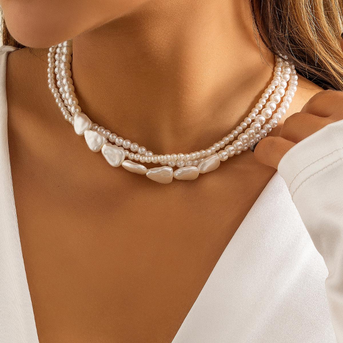 Vintage Imitation Pearl Choker Necklace for Woman Multilayer Bead Neck Chain Wedding Jewelry Party Gift