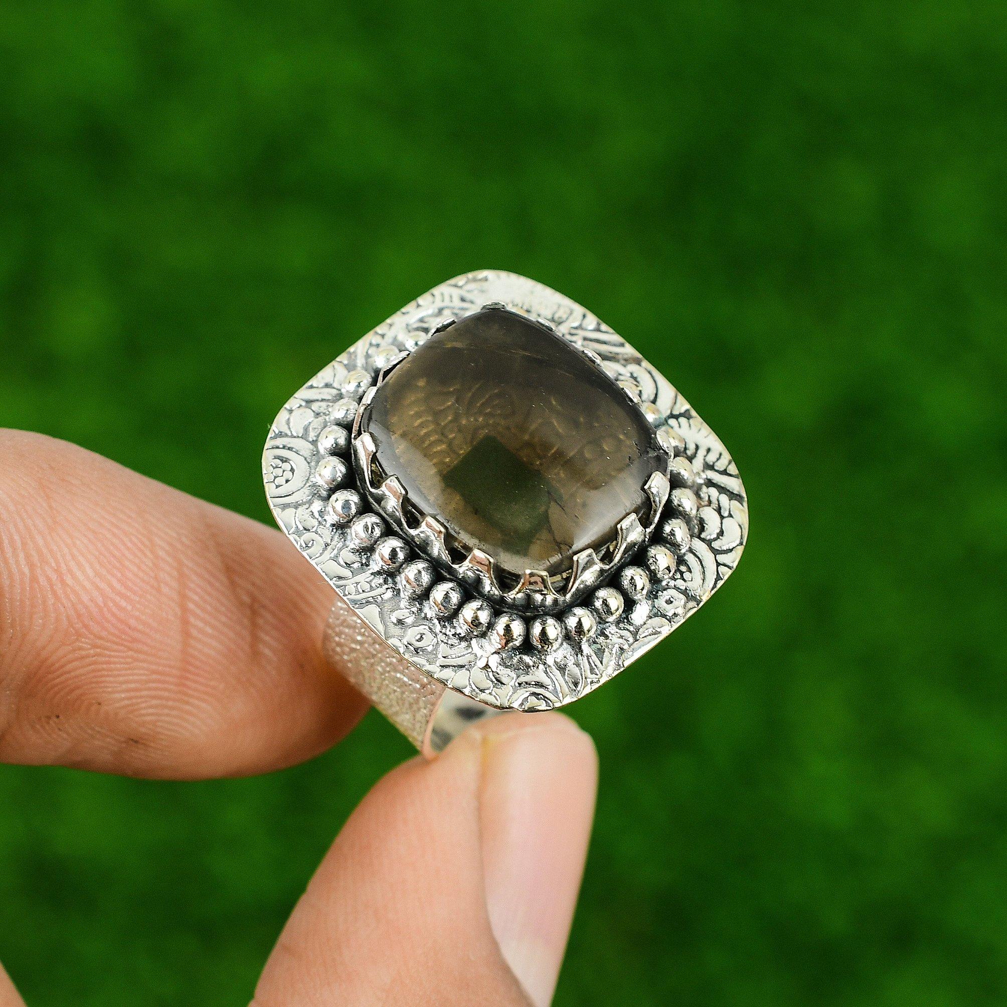 Mothers day Sale Natural Smoky Quartz 925 Silver Statement Ring Jewelry US 9.5