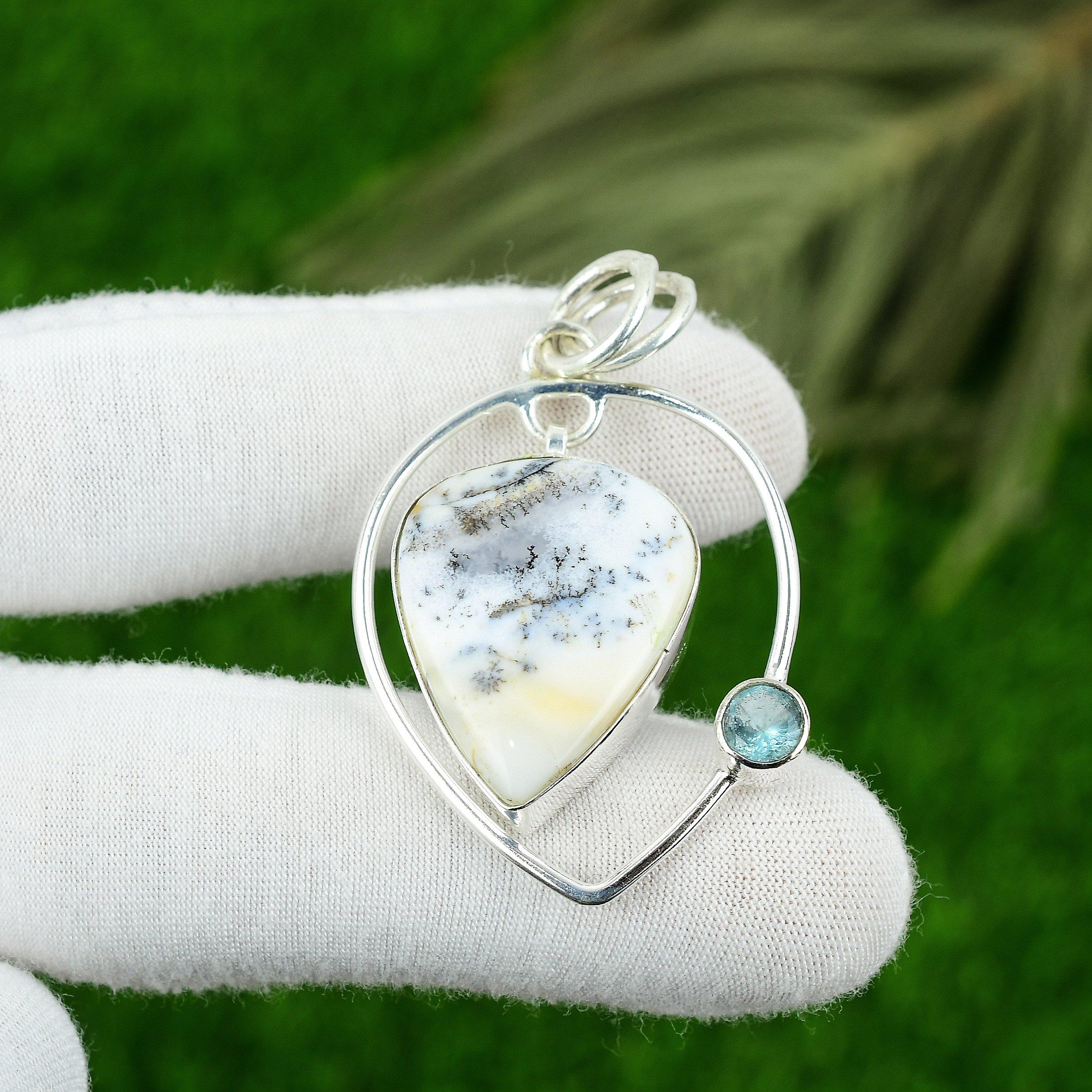 Mothers Day Deal Dendrite Opal Stone Topaz 925 Silver Bezel Boho Pendant Jewelry