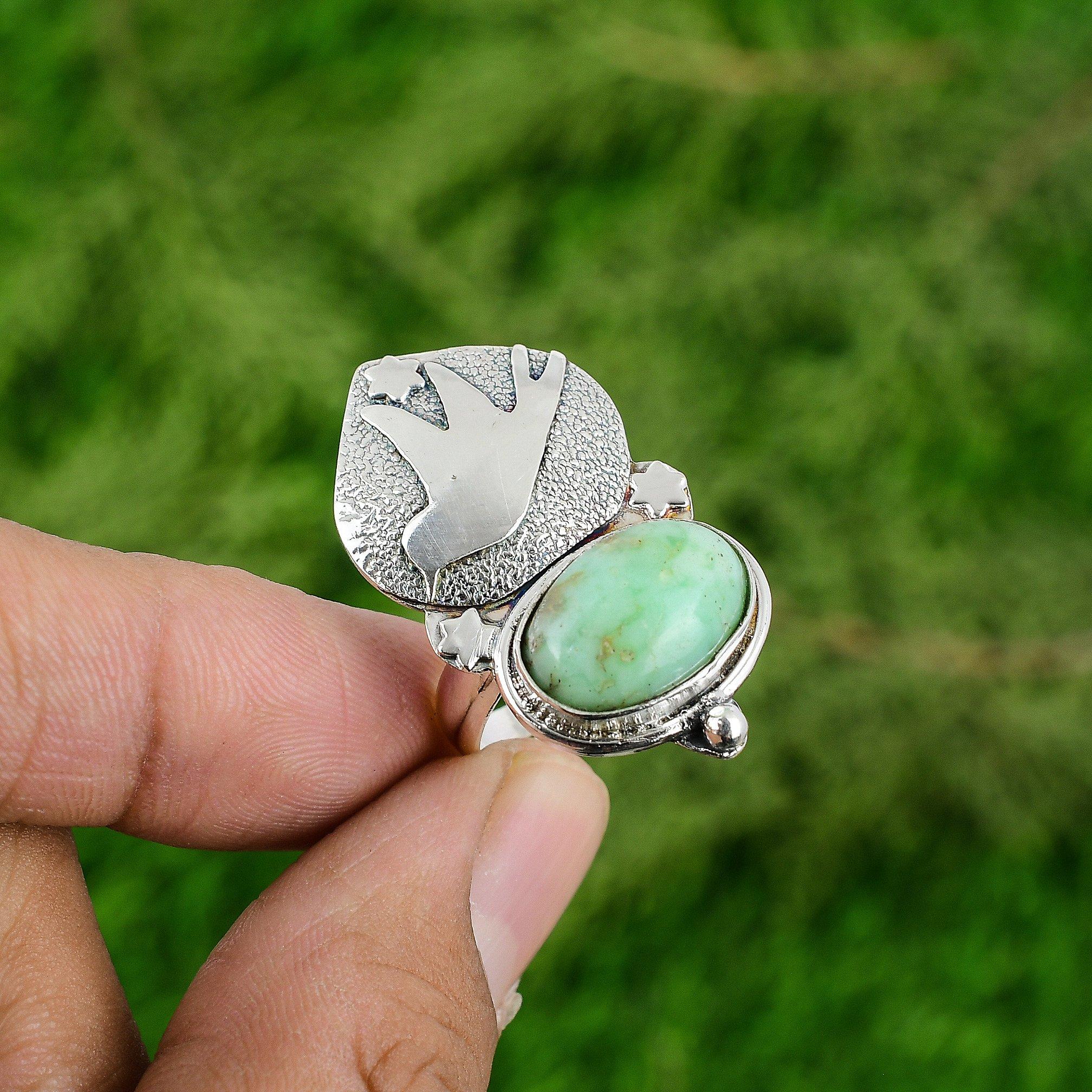 Gift For Her 925 Silver Natural Chrysoprase Multi Stone Bird Adjustable Ring